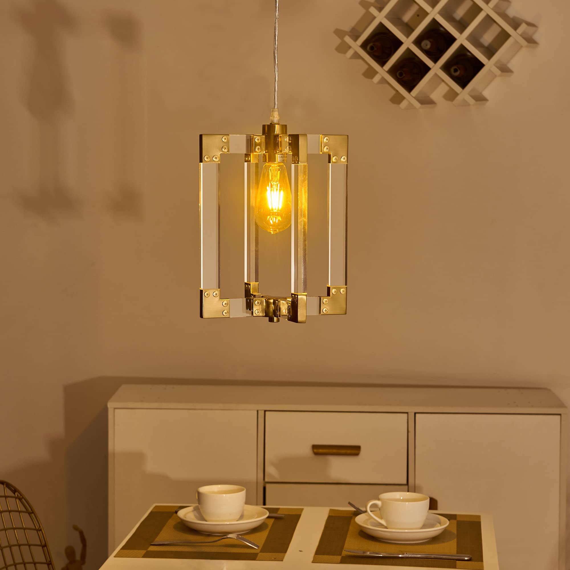 1-Light Gold Pendant Light - Modern Brushed Brass Chandelier for Kitchen Island, Dining Room & Bathroom - Rustic Ceiling Lighting Fixture for Farmhouse, Industrial & Contemporary Decor
