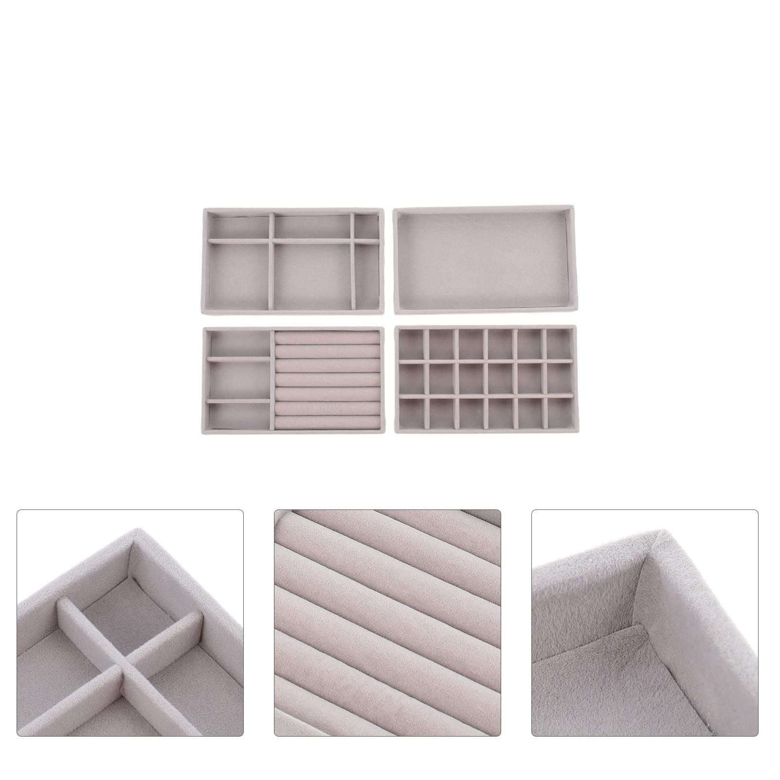 Zerodeko 4-Piece Stackable Jewelry Organizer Box Set - Multi-Grid Jewelry Display Tray for Earrings, Rings & Necklaces - Drawer Storage Solution for Jewelry Lovers - Perfect for Home, Retail Store & Travel Organization