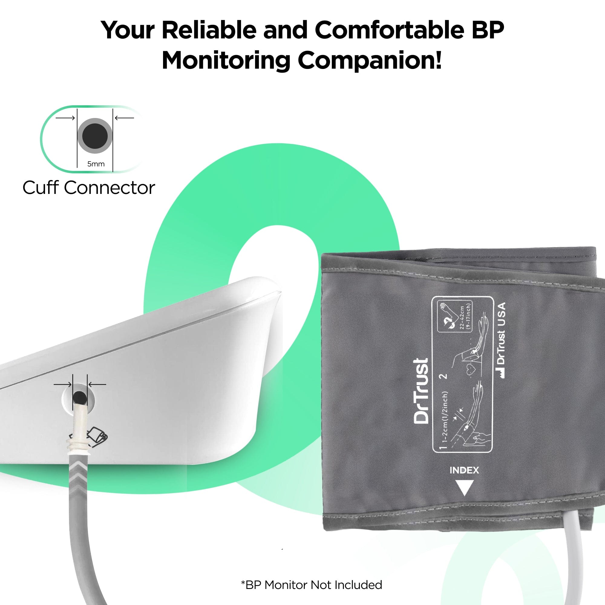 Dr Trust USA Upper Arm Blood Pressure Monitor Cuff (22-42 cm) - Durable, Soft & Comfortable BP Machine Cuff for Accurate Measurements | Ideal for Home Use & Health Monitoring