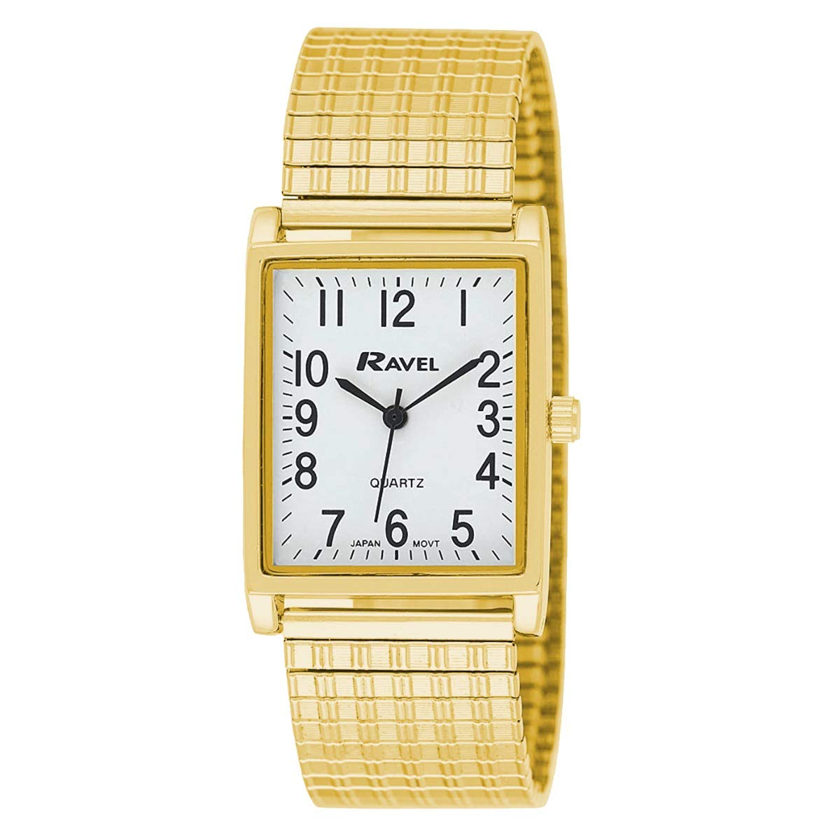 Ravel Men's White Rectangle Dial Gold-Tone Expander Bracelet Dress Watch R0220.01.1 - Elegant Formal & Business Attire Timepiece