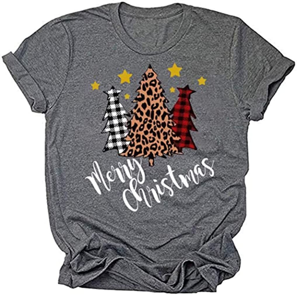 Festive Christmas Tree Printed T-Shirts for Women - Short Sleeve Holiday Tee - Perfect Xmas Gift & Party Outfit - Casual Wear, Family Gatherings, Office Celebrations