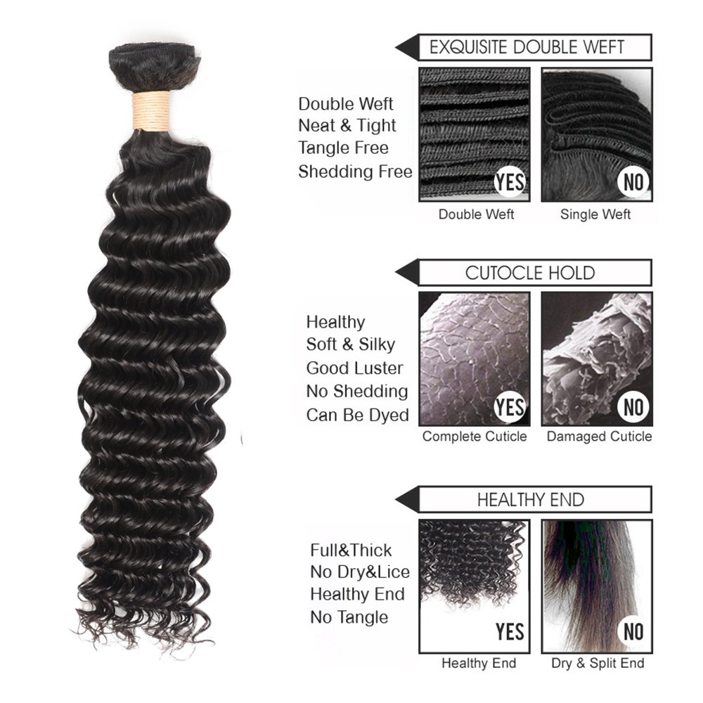 8A Grade 100% Virgin Remy Human Hair Bundles - 3pcs Deep Wave Curly Weave (12