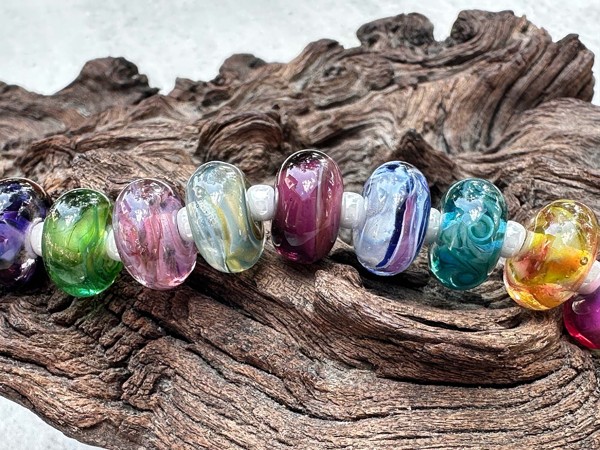 14 Colorful Swirls Lampwork Glass Beads Set for Jewelry Making - DIY Bracelet, Necklace & Craft Projects - SRA Certified Artisan Beads