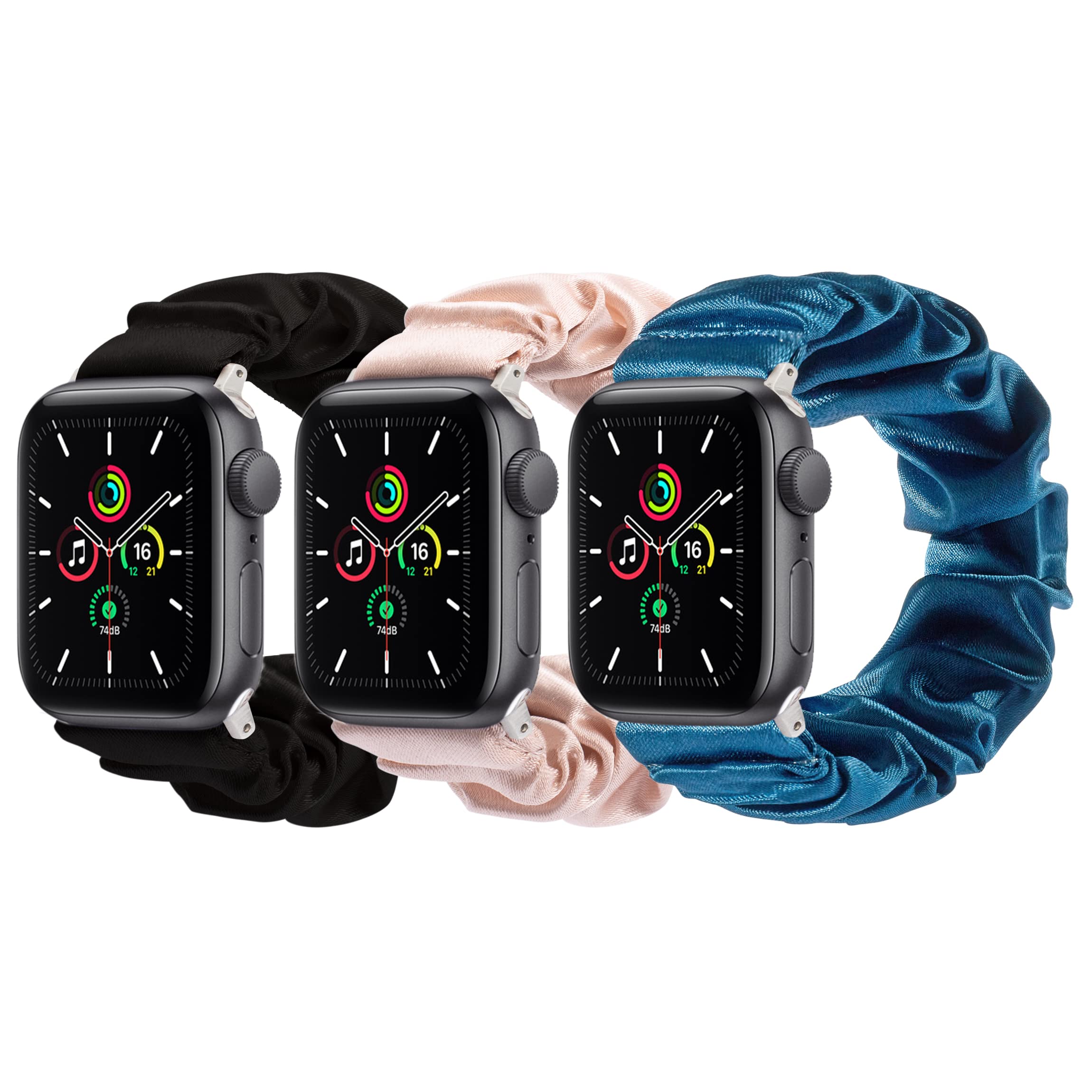 Compatible Stretchy Scrunchie Apple Watch Band for 38mm 41mm 42mm 40mm 44mm 45mm iWatch Series 7/6/5/4/3/2/1/SE - 3 Pack Cute Elastic Women's Wristband Strap - Perfect for Workouts, Yoga, and Everyday Fashion