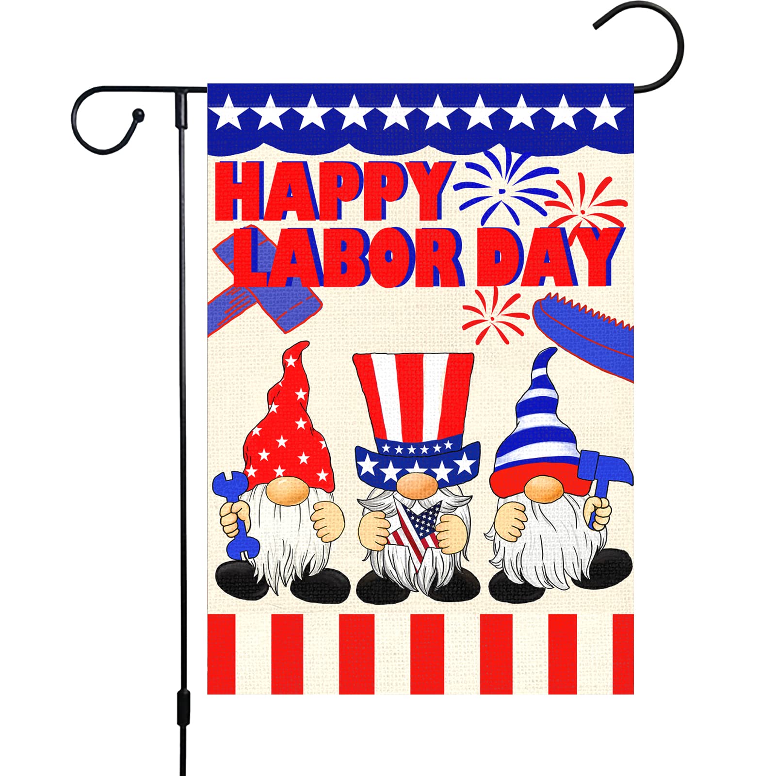 Louise Maelys Happy Labor Day Garden Flag - 12x18 Inch Double Sided Vertical Burlap Flag with Small Gnome Design - Outdoor Yard Decoration for Labor Day Celebrations, Housewarming Gifts & Seasonal Home Decor