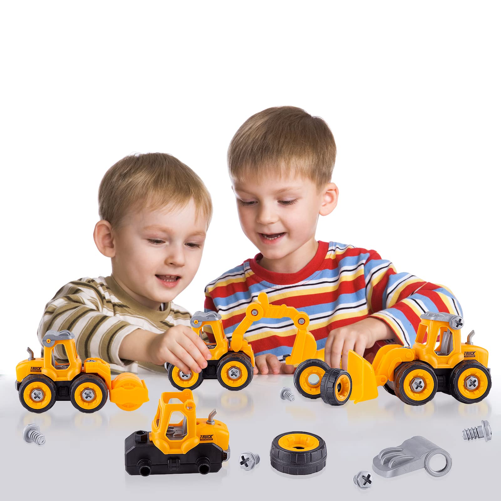 Best Beach Sand Toys for Toddlers Ages 3-5 | Outdoor Sandbox Construction Set with Truck, Excavator & Bulldozer | STEM Learning Toys for 2 3 4 Year Old Boys & Girls | Durable Yellow Plastic Sand Play Kit for Beach, Backyard & Playground Fun