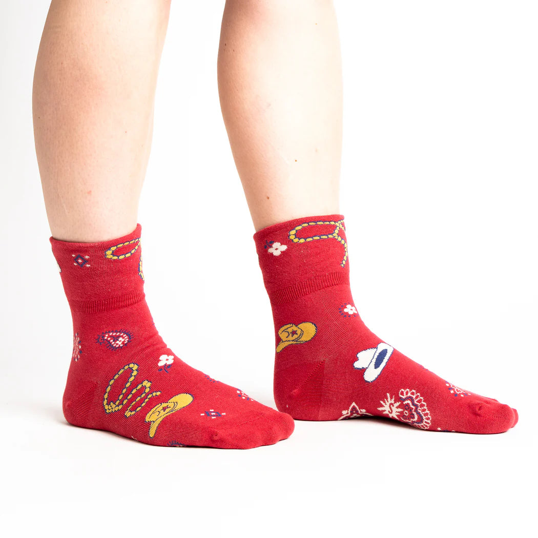 Turn Cuff Crew Socks by Sock It To Me - Fun 'Howdy Y'all' Pattern - Comfortable Cotton Socks for Women & Men - Perfect for Western Style, Cowboy Boots & Casual Outfits