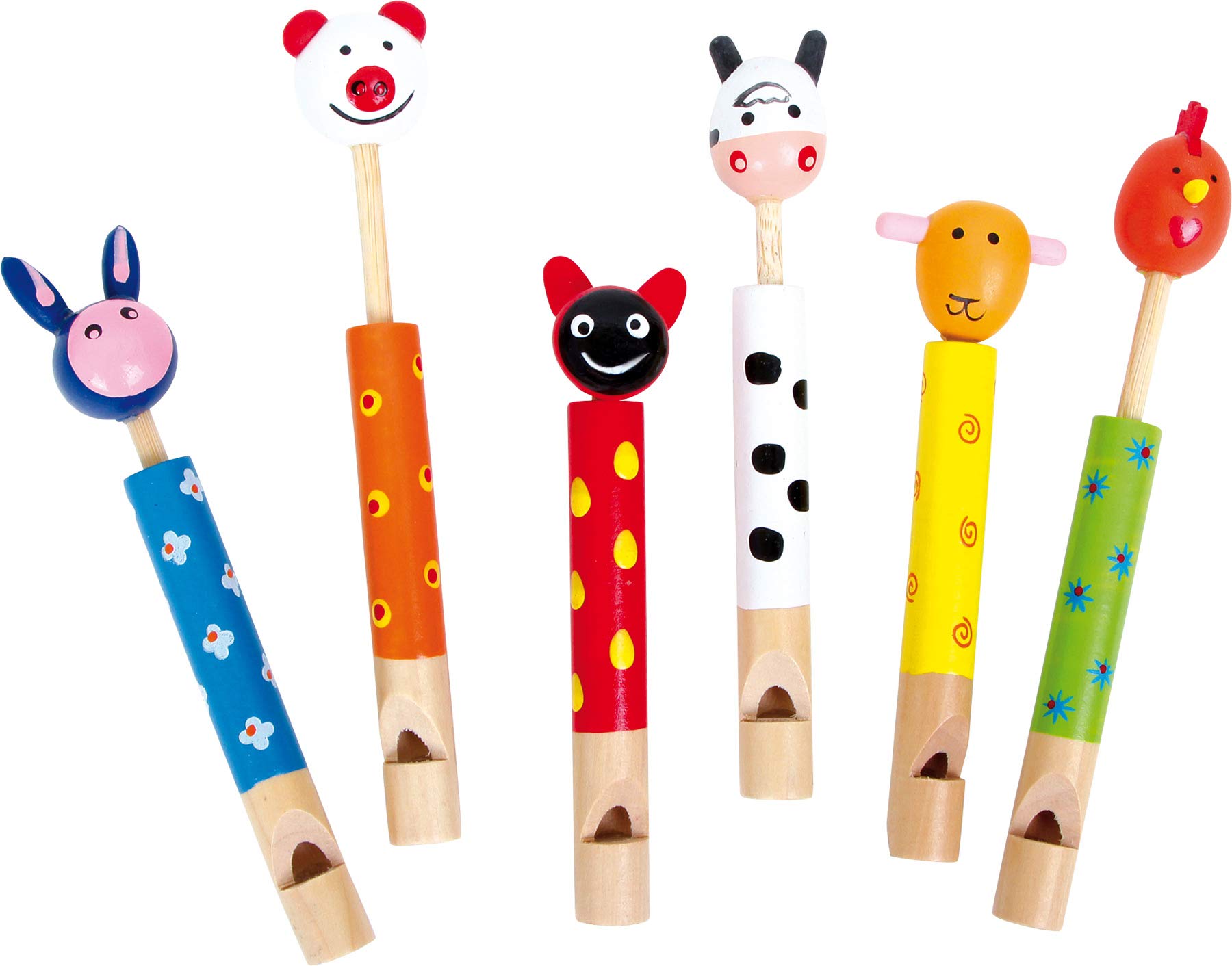 Small Foot Flautas de Animales de Madera - Set de 6, Multicolor, 3.5 x 2 x 12 cm - Juguete Educativo para Niños a Partir de 3 Años, Ideal para Cumpleaños, Regalos Pequeños y Actividades en Grupo