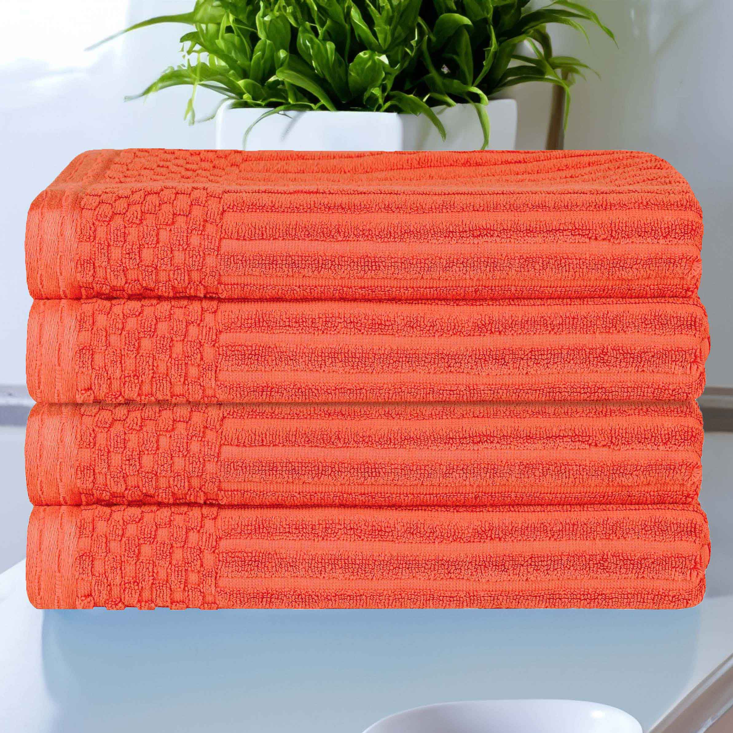 Premium Soho Ribbed Textured Cotton Bath Towels - Ultra Absorbent, Soft & Quick-Drying - Set of 4 (White) - Luxury Spa, Bathroom & Beach Essentials for Home & Travel