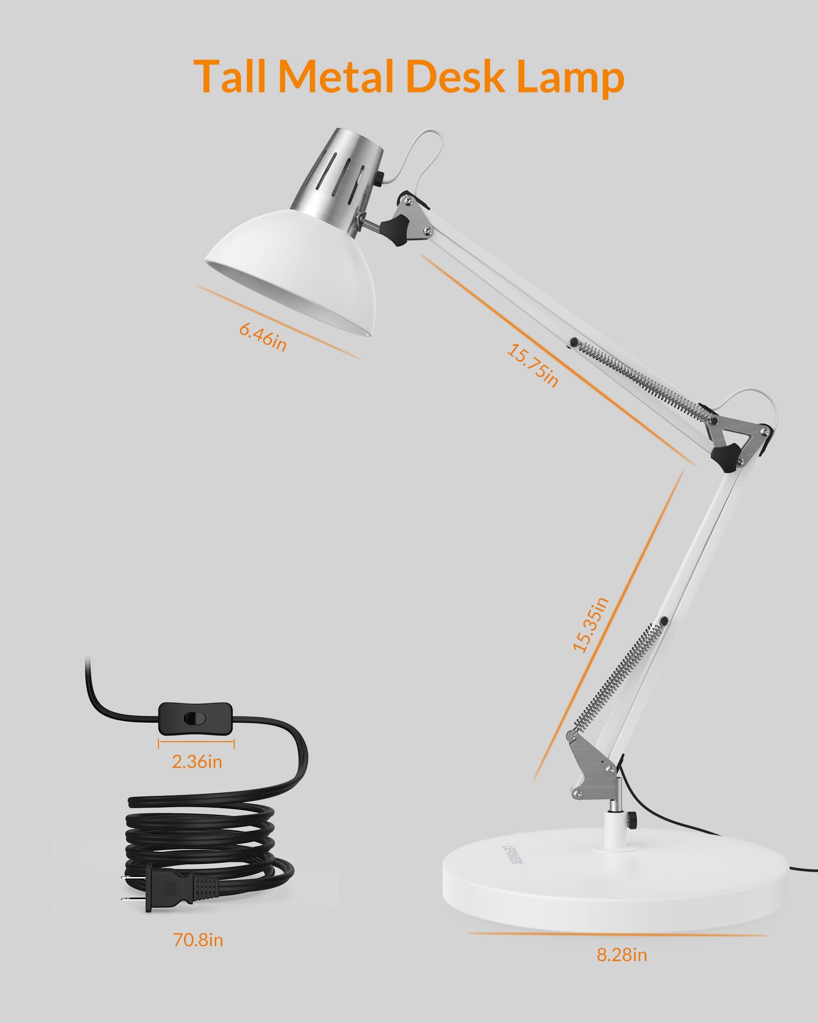 LEPOWER Adjustable Metal Desk Lamp with Clamp - Architect Swing Arm Task Light, Eye-Caring Reading Lamp for Study, Office & Bedroom - White | Perfect for Home Office, Dorm Room & Nightstand Lighting