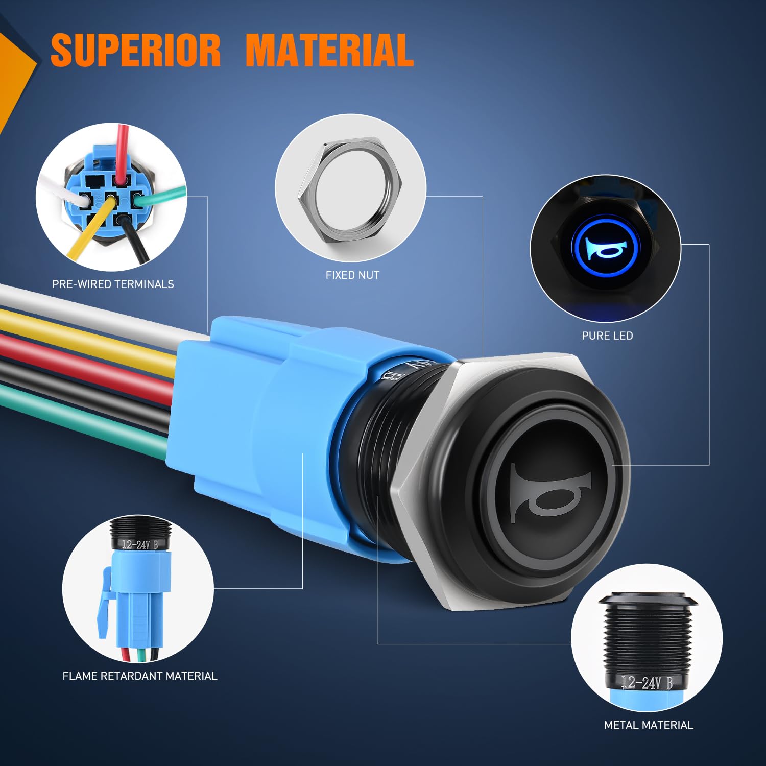 16MM Raised Speaker Horn Momentary Push Button Switch - Waterproof Metal Push Button for Car Audio, Home Theater, and DIY Electronics Projects