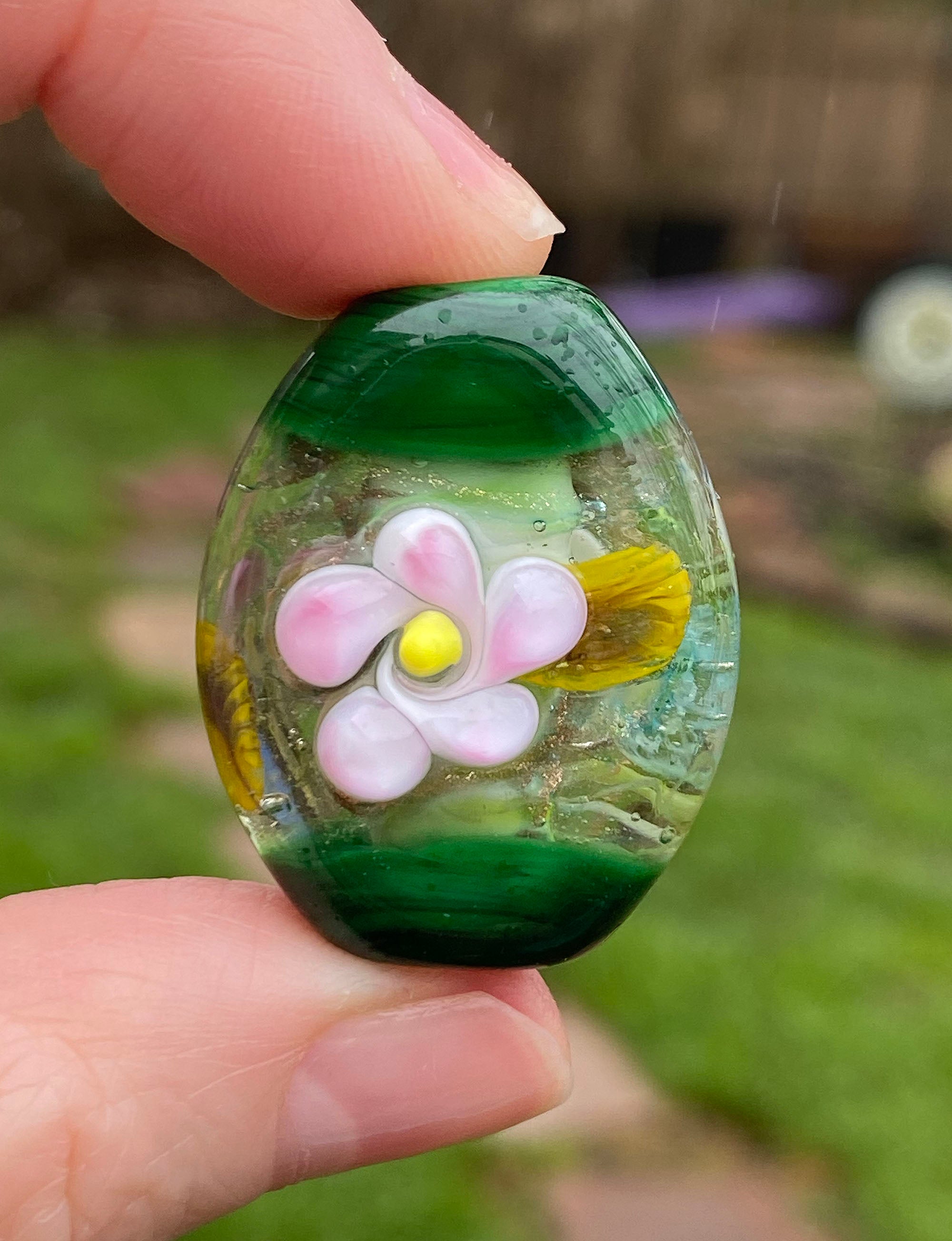 Green Goldstone Floral Lampwork Focal Bead SRA - Handmade Glass Bead for Jewelry Making, DIY Crafts, Necklace & Bracelet Designs - Perfect for Bohemian Style Accessories and Gift Giving