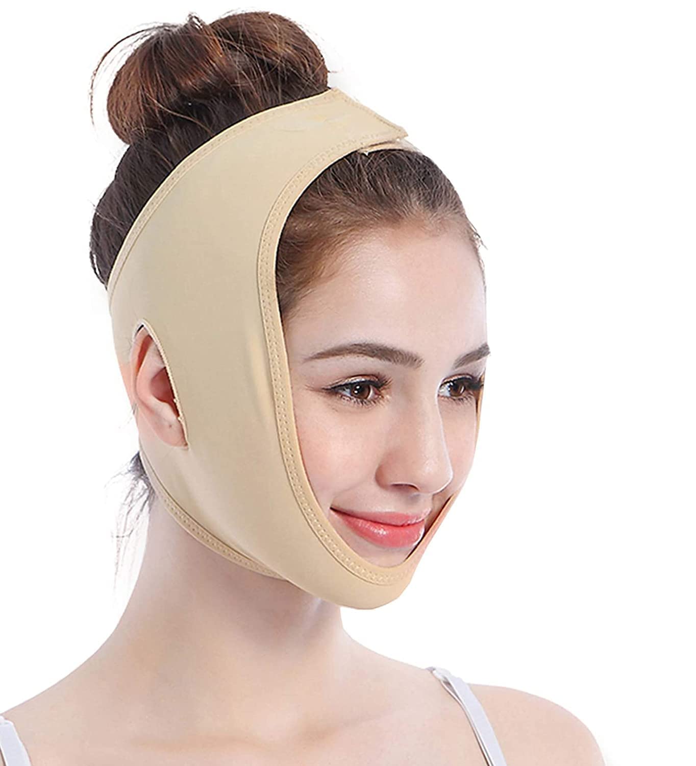 Alexvyan Beige Facial Slimming Mask - Double Chin Reducer & V-Shape Face Lifting Belt for Women | Ultra-Thin Breathable Anti-Wrinkle Strap | S-Size | Perfect for Home Spa, Yoga & Night Skincare Routine
