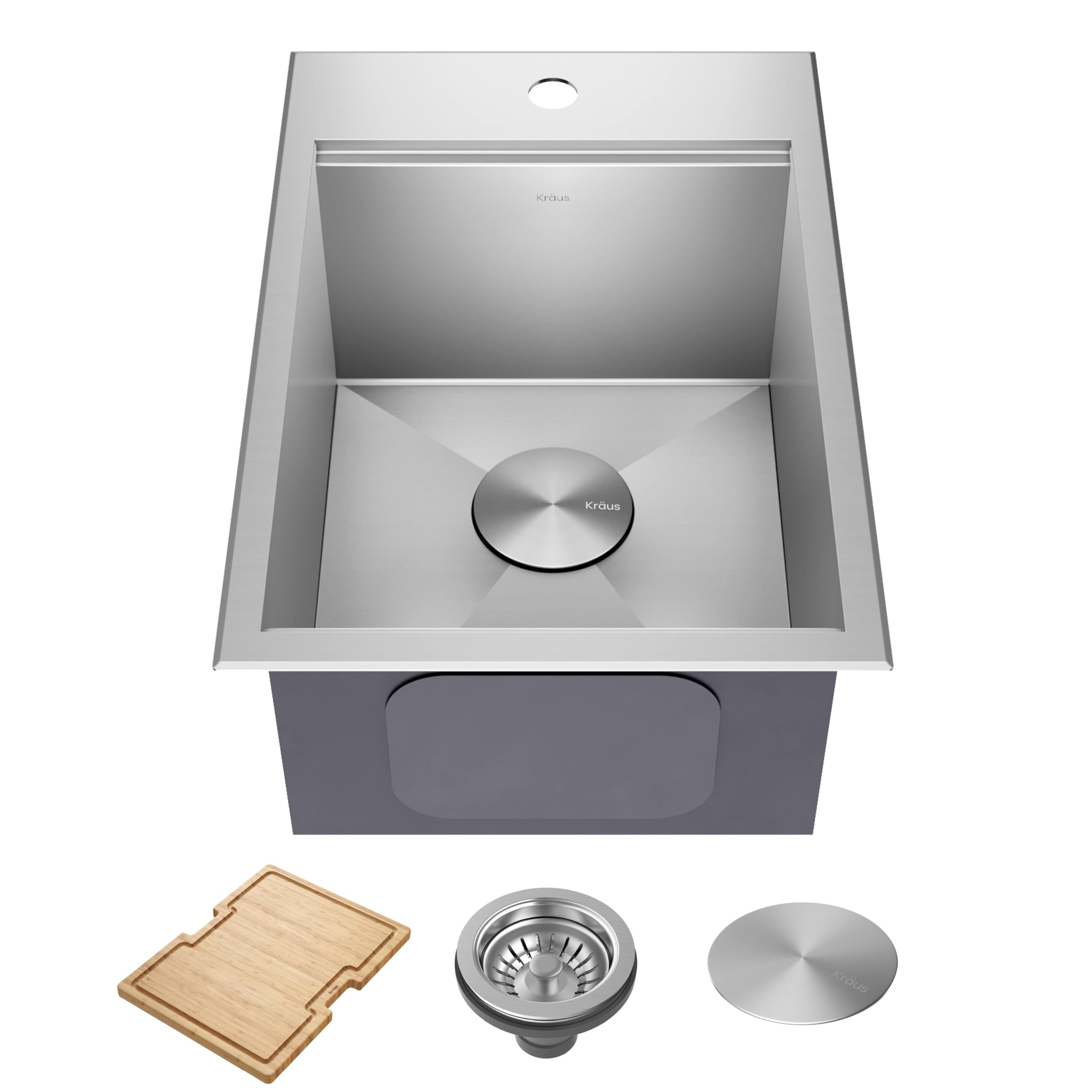 KRAUS Kore 15-Inch Drop-In/Top Mount Stainless Steel Kitchen Sink - 16 Gauge Single Bowl Bar Prep Sink with Accessories (Model KWT311-15) - Perfect for Small Kitchens, Bars & Food Prep Stations