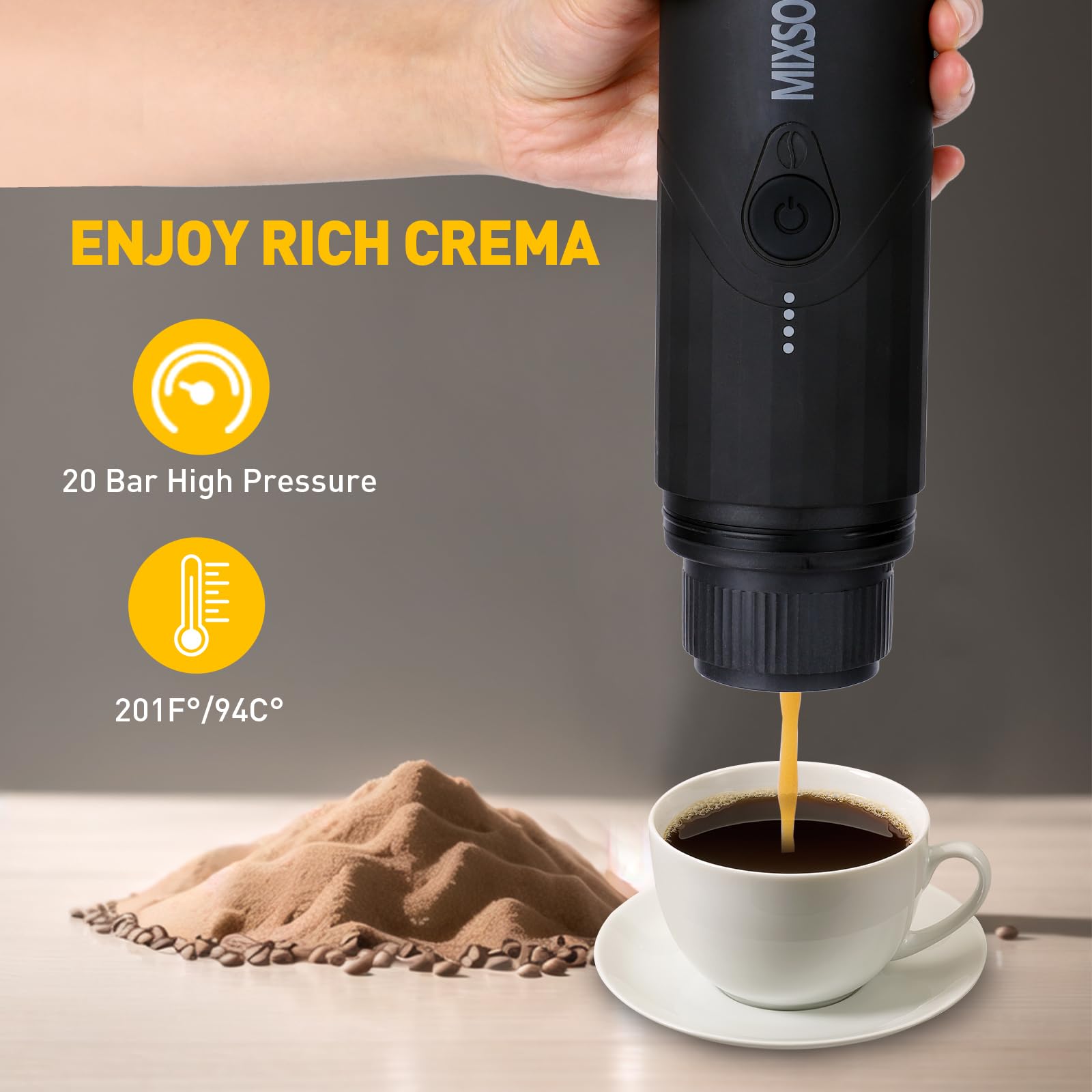 Portable Electric Espresso Machine - USB-C Self-Heating Travel Coffee Maker for Camping, Hiking, RV & Office Use | Compatible with Ground Coffee & Nespresso Capsules | Perfect for Outdoor Adventures & Daily Brewing