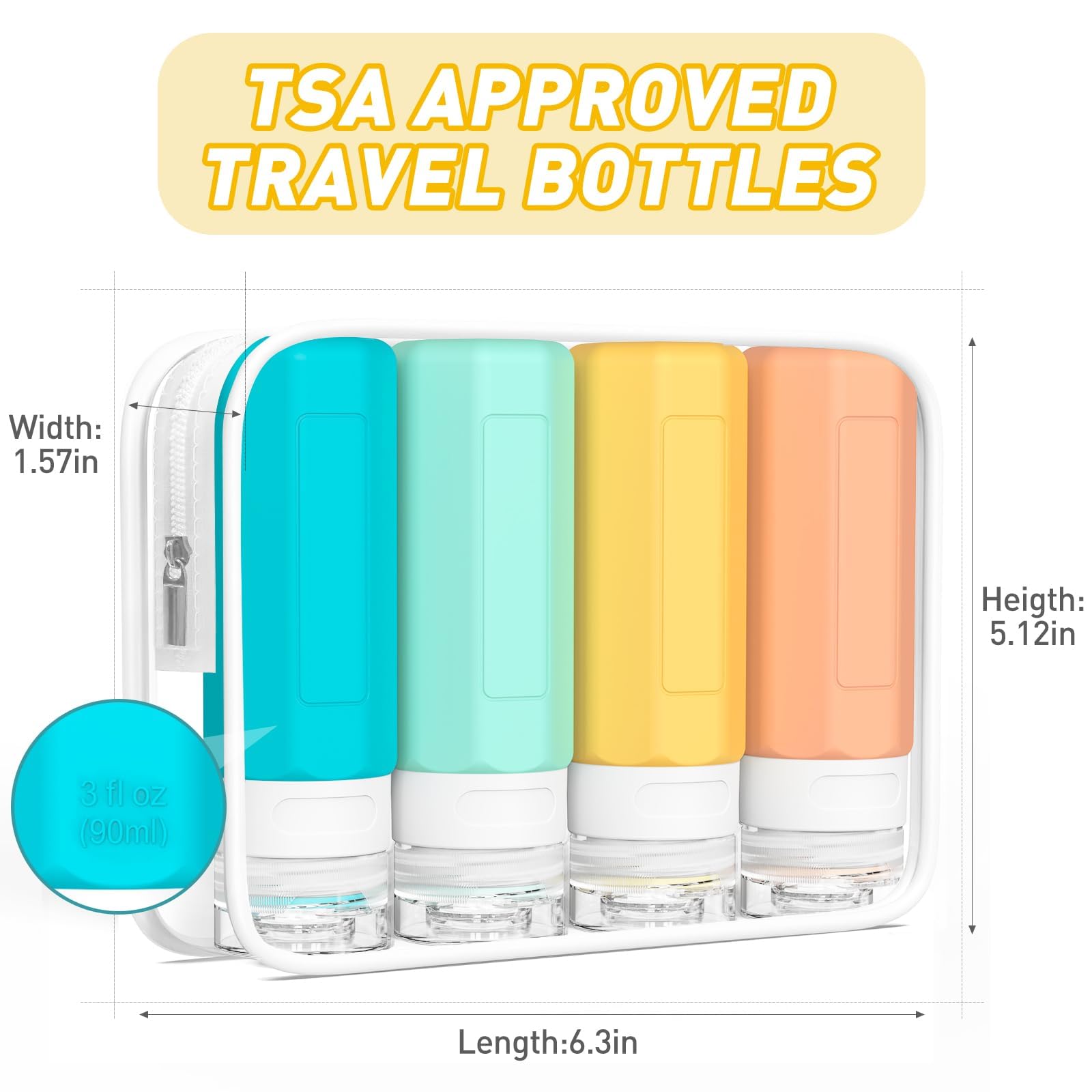 Redfly 3oz TSA Approved Travel Bottles - BPA Free Leak Proof Squeezable Toiletry Containers for Shampoo, Conditioner & Essentials | Silicone Refillable Cosmetic Bottles for Airplane Carry-on & Vacation Packing