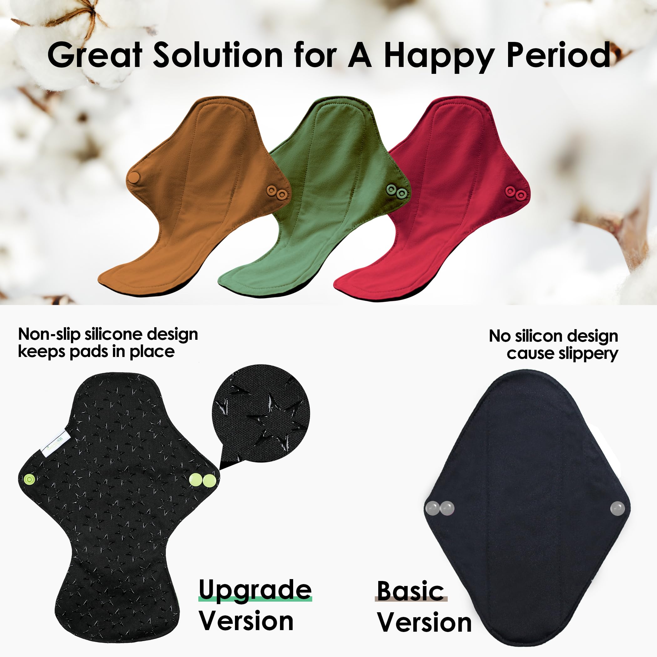 Wegreeco 6 Pack Reusable Menstrual Pads - Ultra Absorbent Cloth Sanitary Pads for Heavy Flow, Teens & Women | Non-Slip Panty Liners with Storage Bag (Aqua, Burgundy, Coffee, Small) | Perfect for Travel, Work & Active Lifestyle