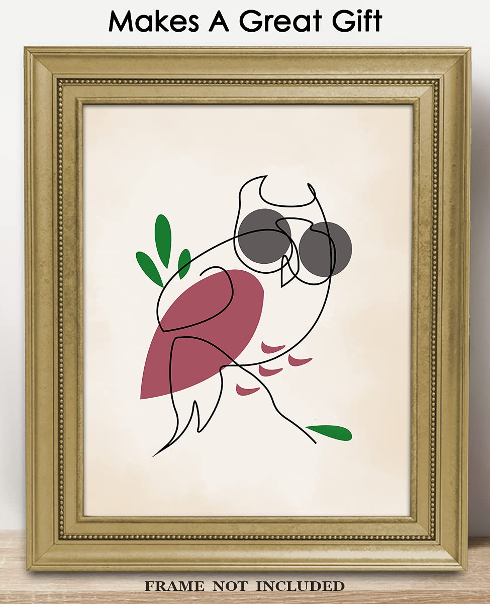 Owl Line Drawing Abstract Wall Art - Minimalist Aesthetic Boho Decor for Home, Office, Bedroom & Living Room - Unframed 8x10 Inch Poster - Perfect for Modern Spaces, Nursery Decor & Gift Giving