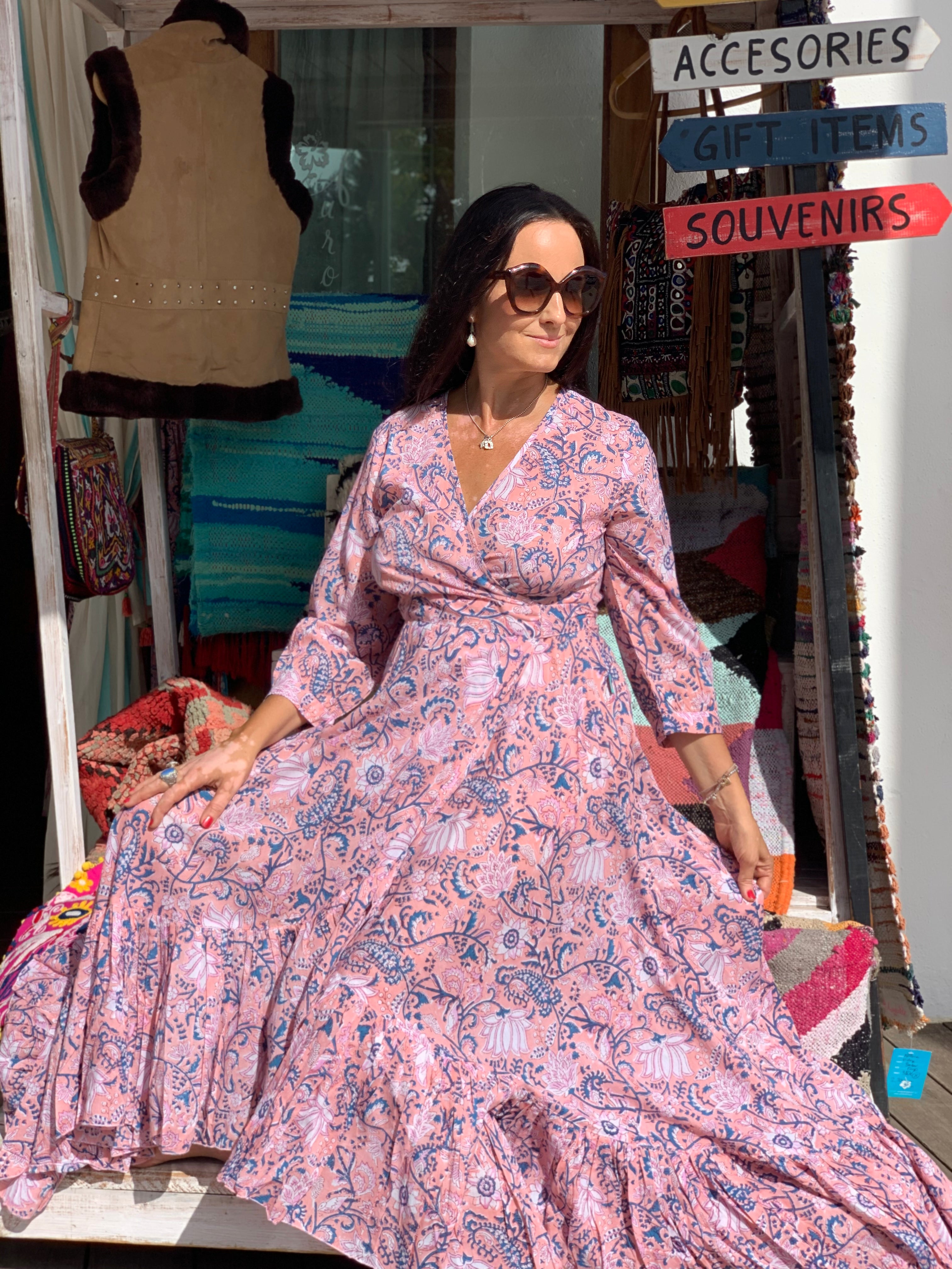 Elegant Floral Goddess Dress with Rose Print - Perfect for Weddings, Parties & Special Occasions