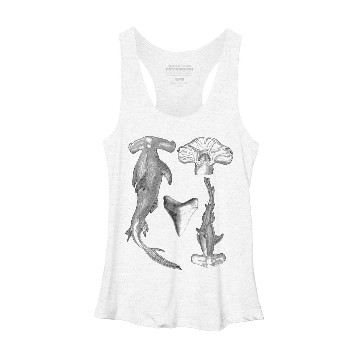 Design By Humans Women's Hammerhead Shark Graphic Racerback Tank Top - Marine Biology Art Tee - Perfect for Beach Outings & Science Enthusiasts