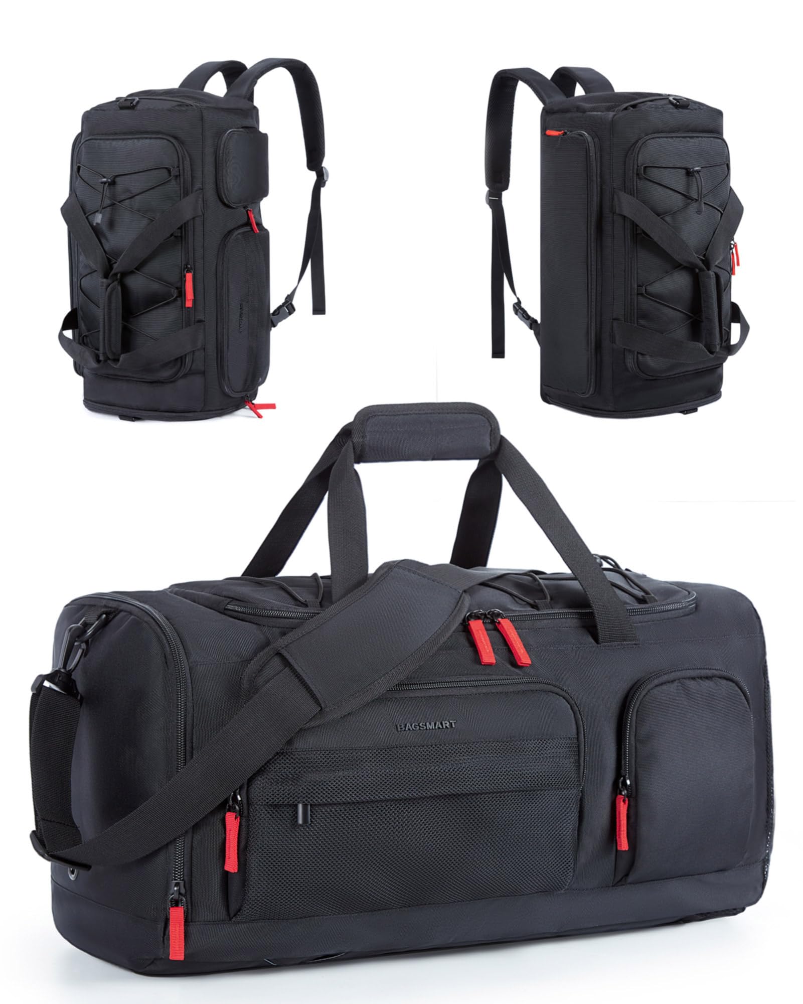 BAGSMART 35L Gym Bag for Women & Men - Sports Travel Duffel Bag with Shoe & Laptop Compartment, Anti-Theft Carry On Weekender Bag for Airplane, Workout, Overnight Backpack for Travel - Black | Perfect for Gym, Business Trips & Weekend Getaways