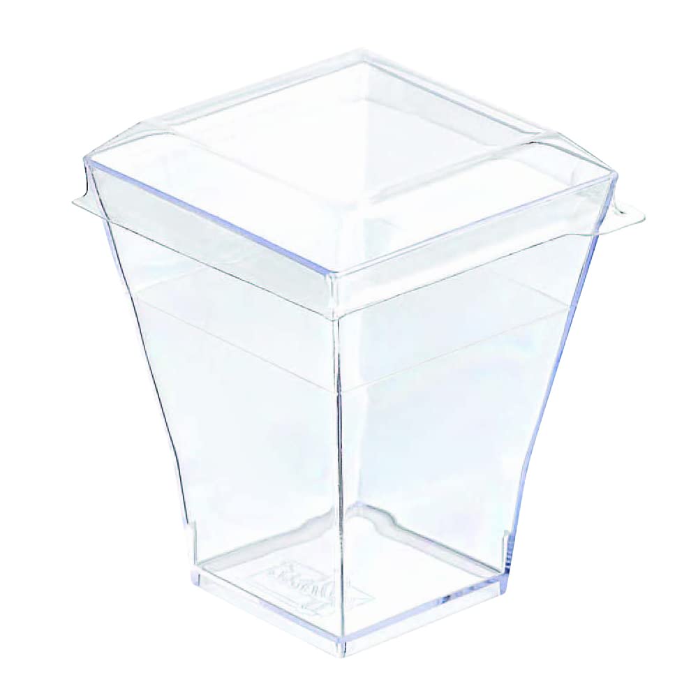PacknWood 2 oz Black Square Clear Plastic Cups with Lids - 600 Count Case - Perfect for Desserts, Parfaits, Cocktails, and Party Serving (1.7