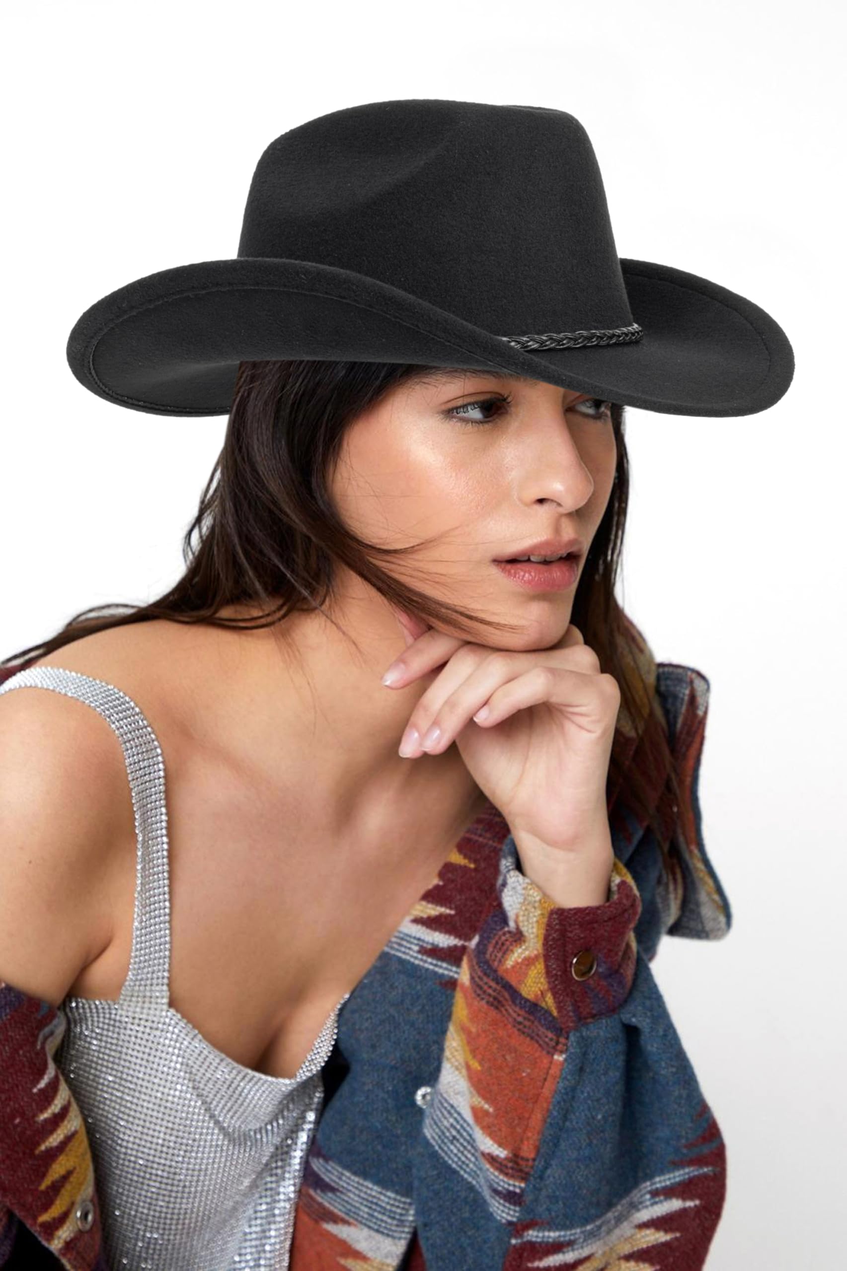Classic Western Cowboy Hat for Women & Men - Wide Brim Felt Cowgirl Hat with Adjustable Belt - Perfect for Rodeo, Country Music Festivals & Outdoor Adventures