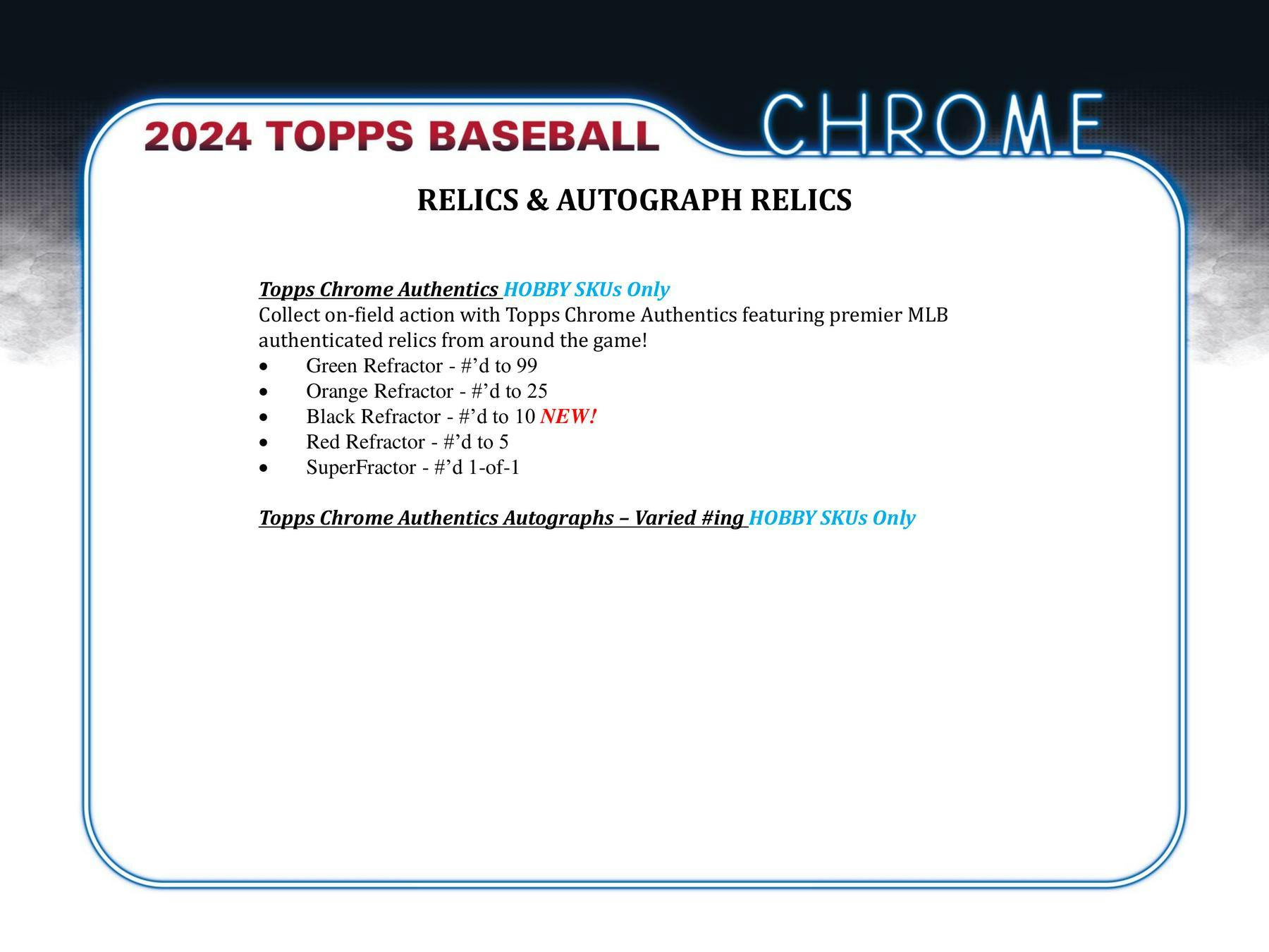 2024 Topps Chrome Baseball Hobby Box - 24 Packs with Autograph & Relic Cards - Collectible Trading Cards for MLB Fans - Perfect for Sports Memorabilia Collectors & Fantasy Baseball Enthusiasts