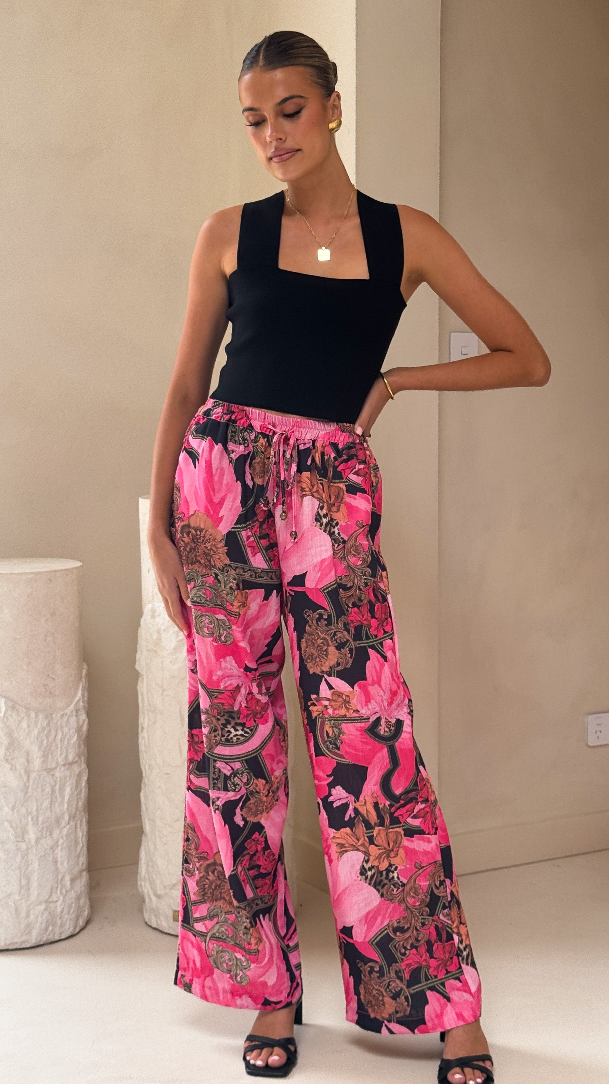 Lucinda Women's High Waisted Stretch Pants - Soft Pink Comfortable Trousers for Work, Yoga & Everyday Wear