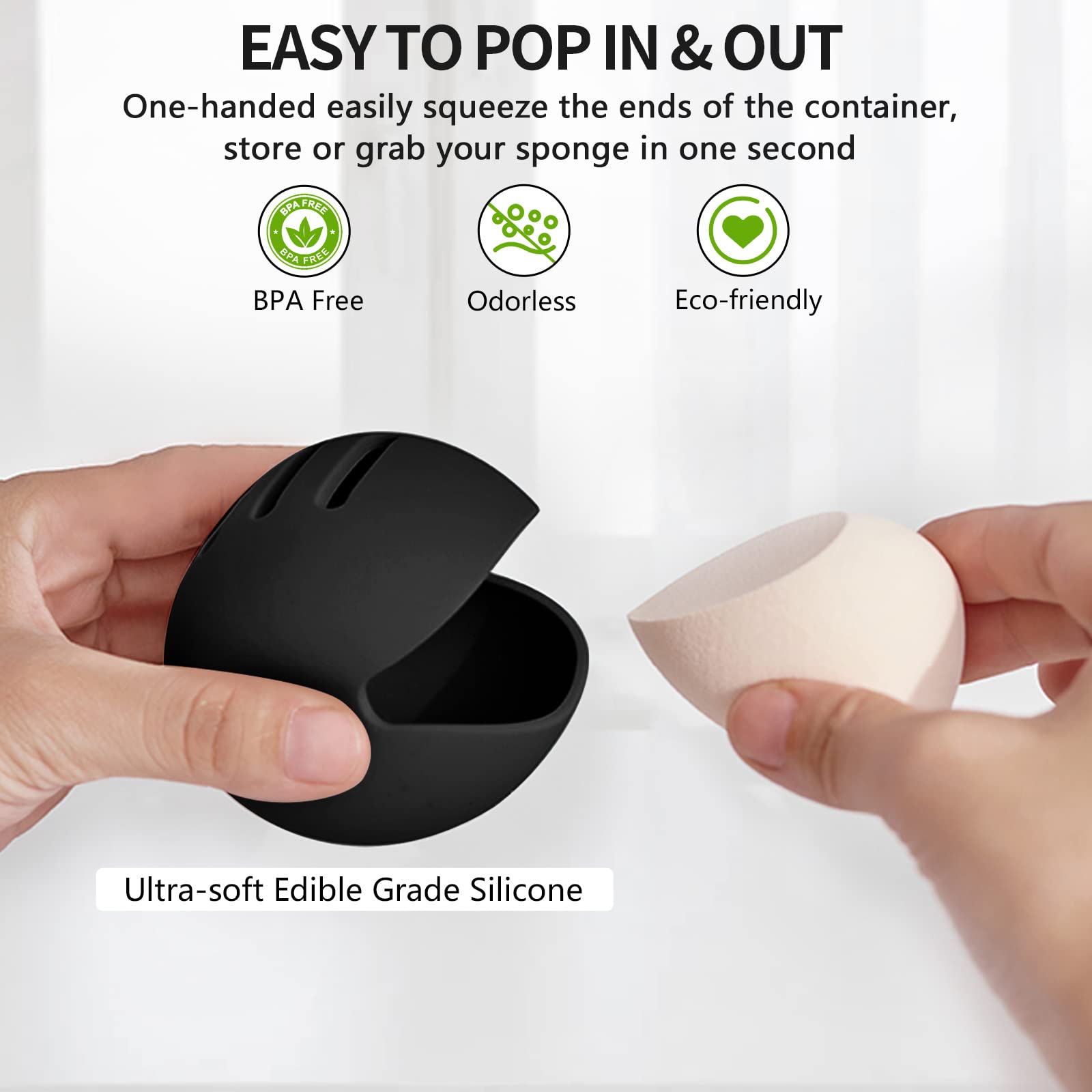 Fauxomor Double-Sided Silicone Beauty Blender Holder - 3-Line Vented Travel Makeup Sponge Case, Shatterproof & Sanitary Storage for All Beauty Blenders (Black) | Perfect for Travel, Home Vanity & On-the-Go Makeup Touchups