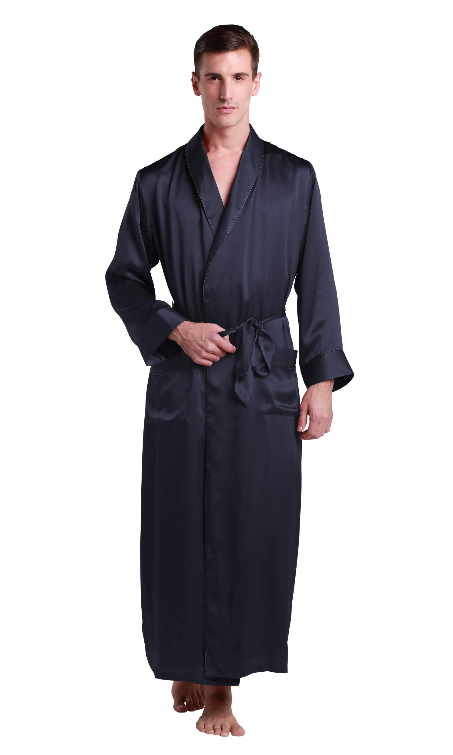 Luxury 100% Silk Men's Bathrobe - Full Length Contrast Design for Spa, Lounge & Home Relaxation - LilySilk Premium Silk Robe for Men