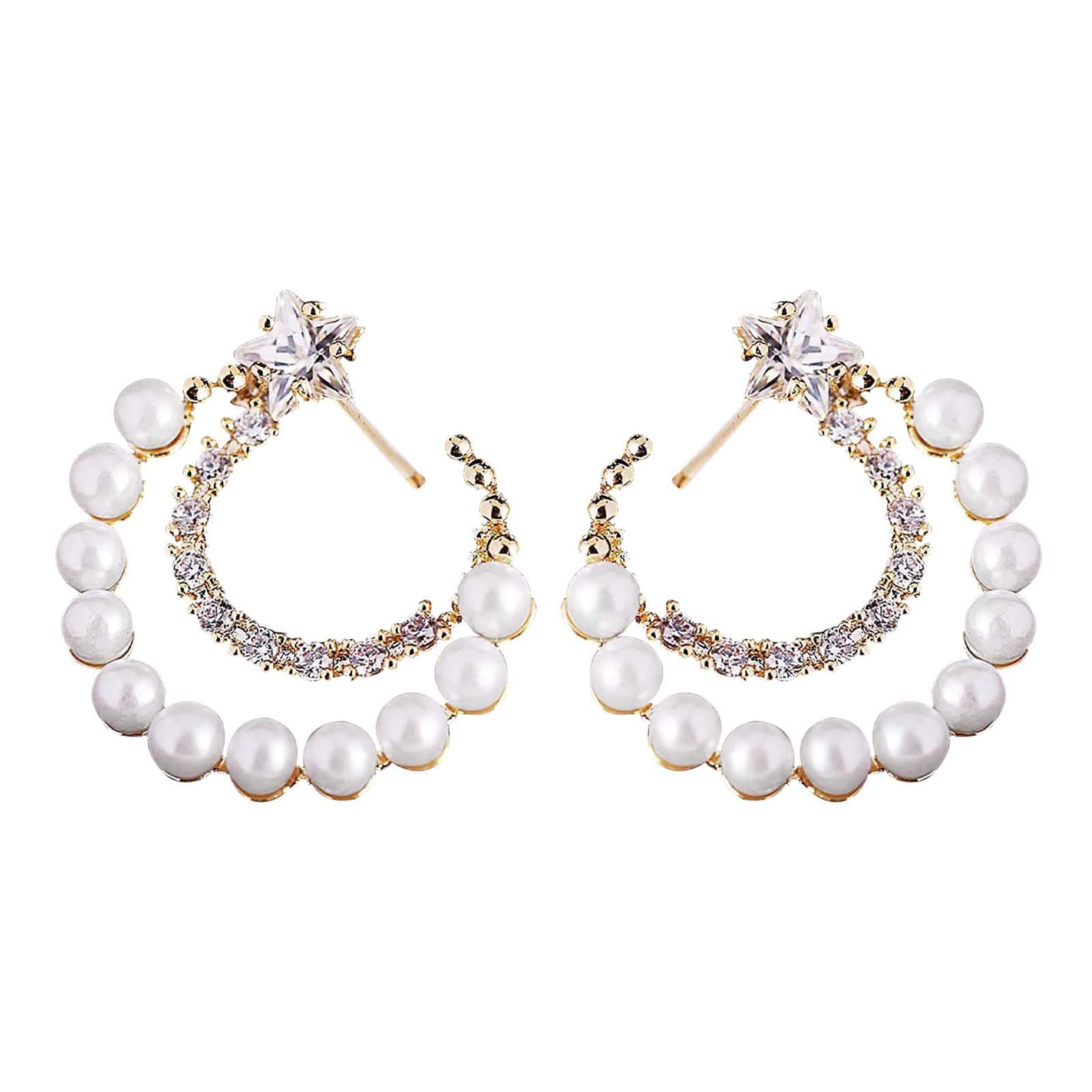 Vintage Pearl & Diamond Star Dangle Earrings for Women - Elegant Silver Tassel Drop Earrings Set, Perfect for Parties, Weddings & Evening Events
