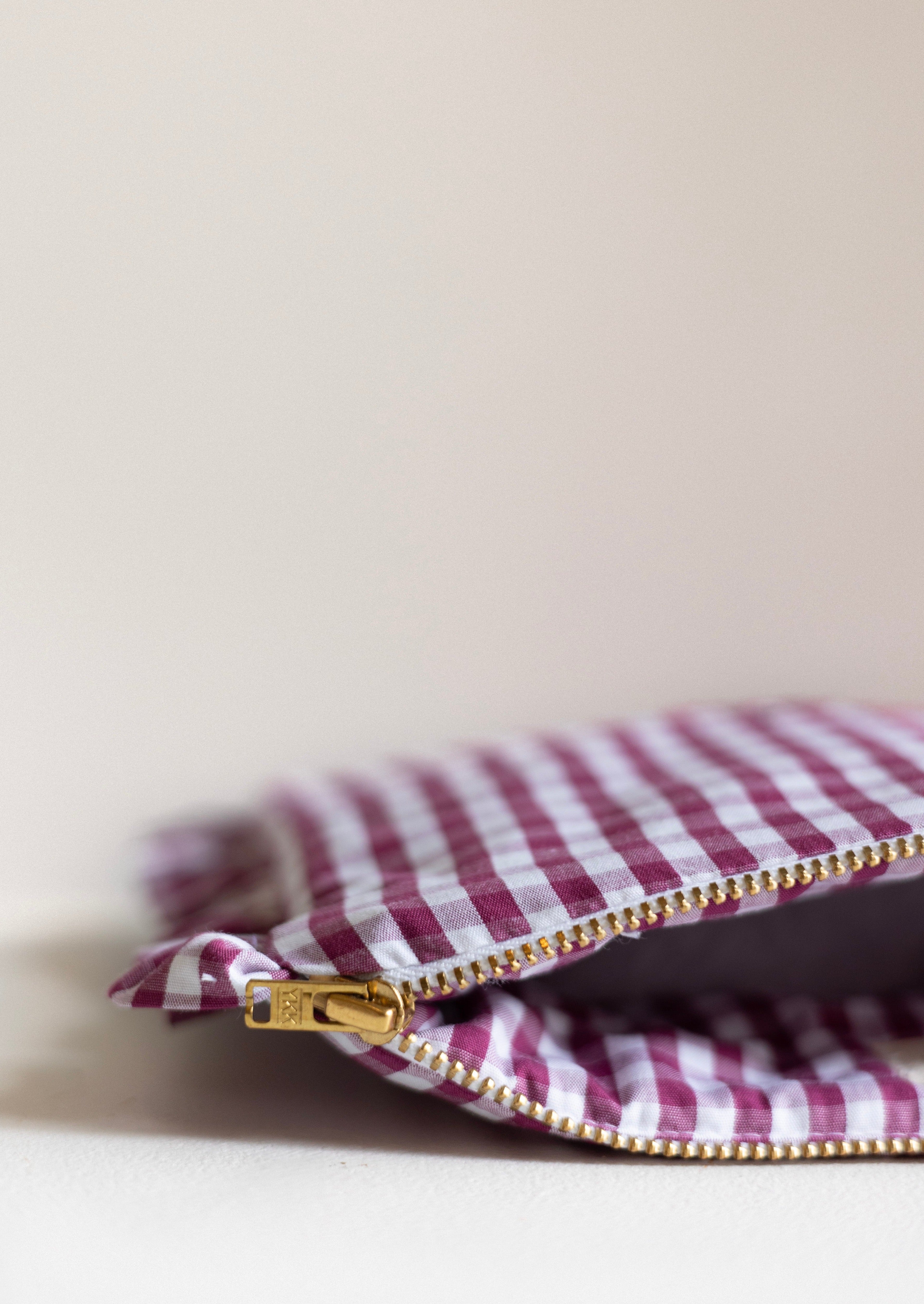 Vichy Bordeaux Froufrou Zippered Cosmetic Pouch - Stylish Makeup Bag for Travel, Gym & Everyday Essentials Storage