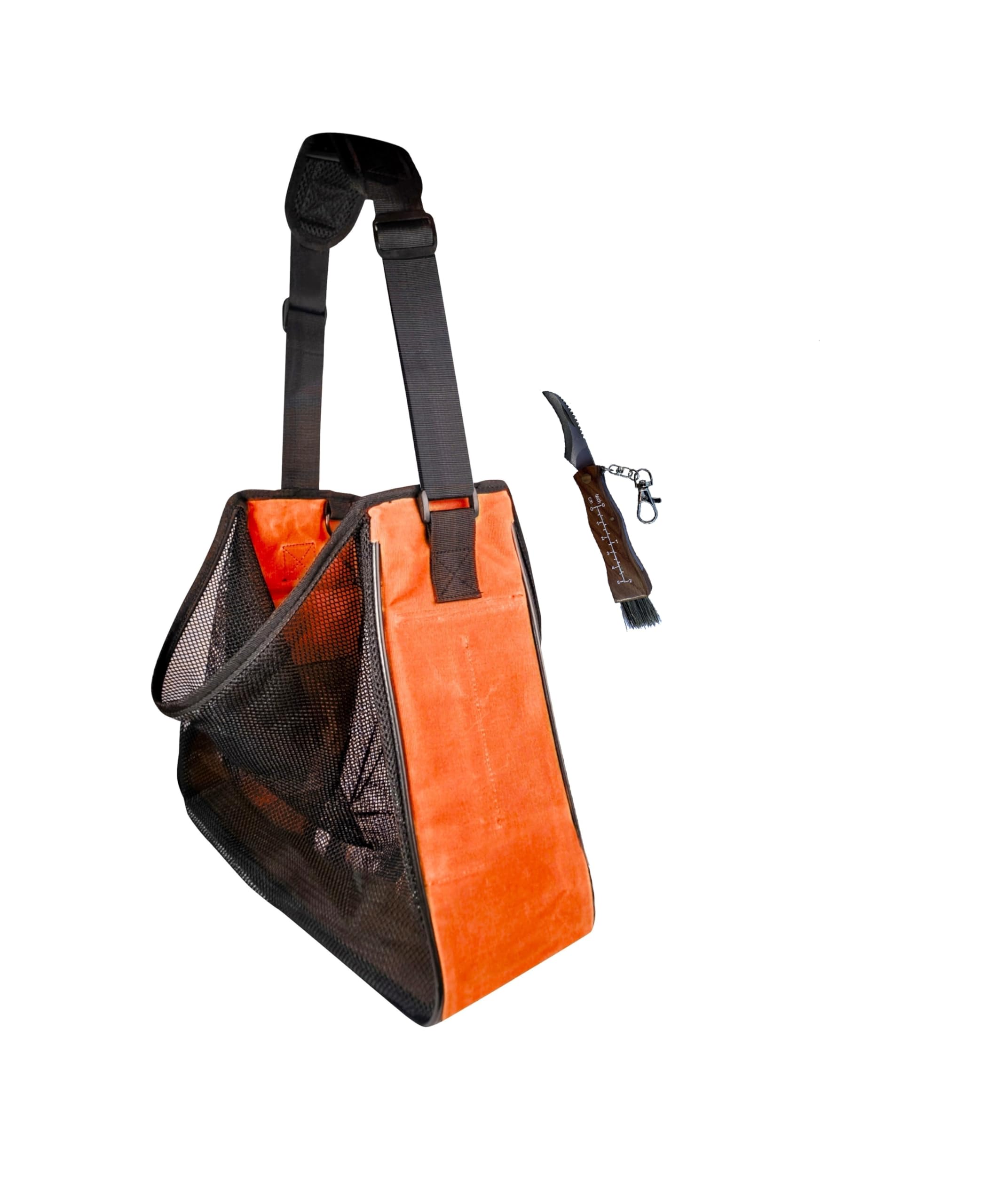 Premium Waxed Canvas & Mesh Mushroom Foraging Bag with Pockets - Durable Fruit & Vegetable Harvesting Kit - Farmers Market Tote with Wooden Knife (Red Orange) - Ideal for Wild Mushroom Hunting, Berry Picking & Organic Farm Visits