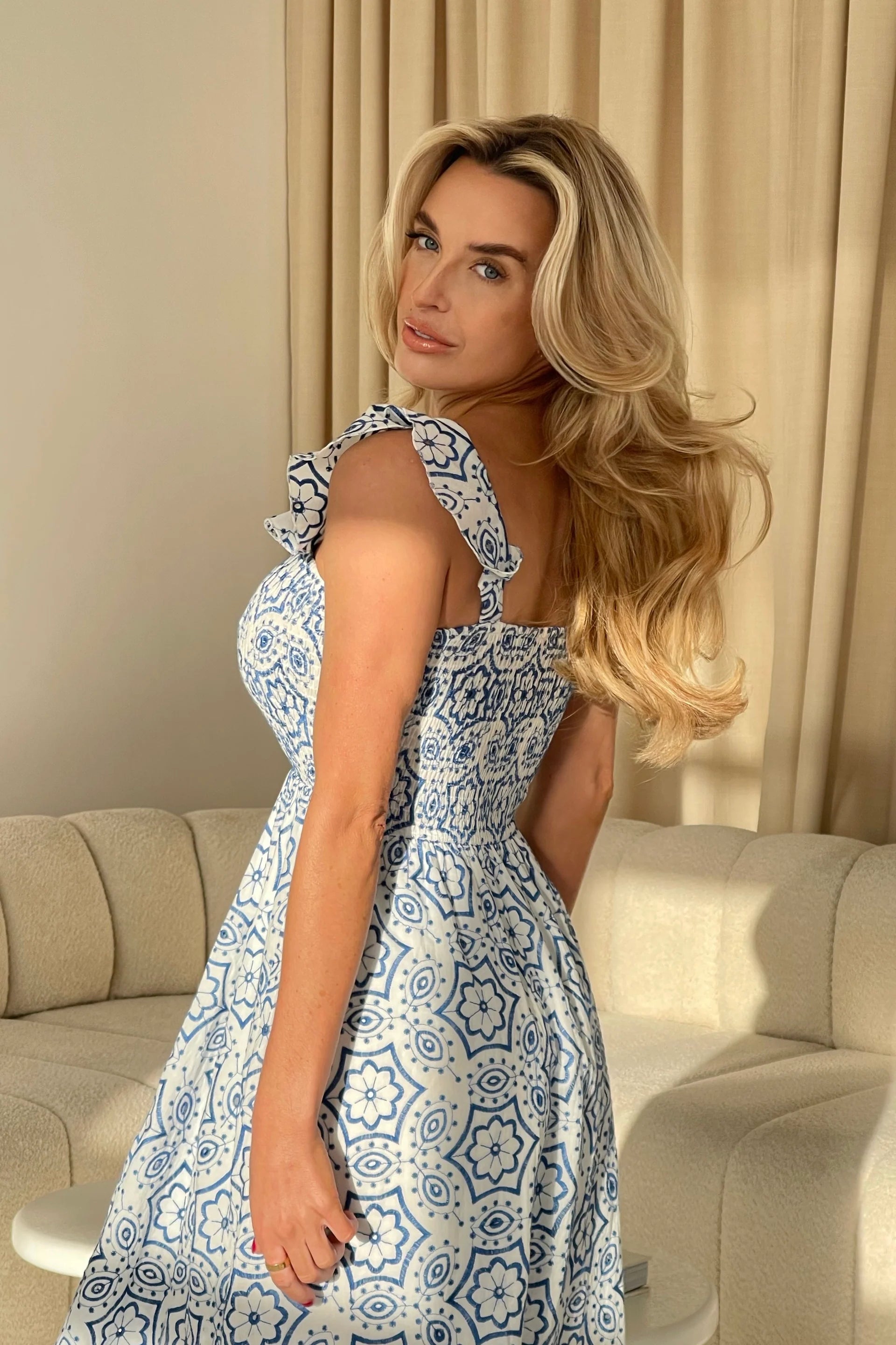Lara Broderie Anglaise Maxi Dress for Women - Floral Embroidery Summer Beach Dress (Blue) | Perfect for Vacation, Wedding Guest & Boho Outfits