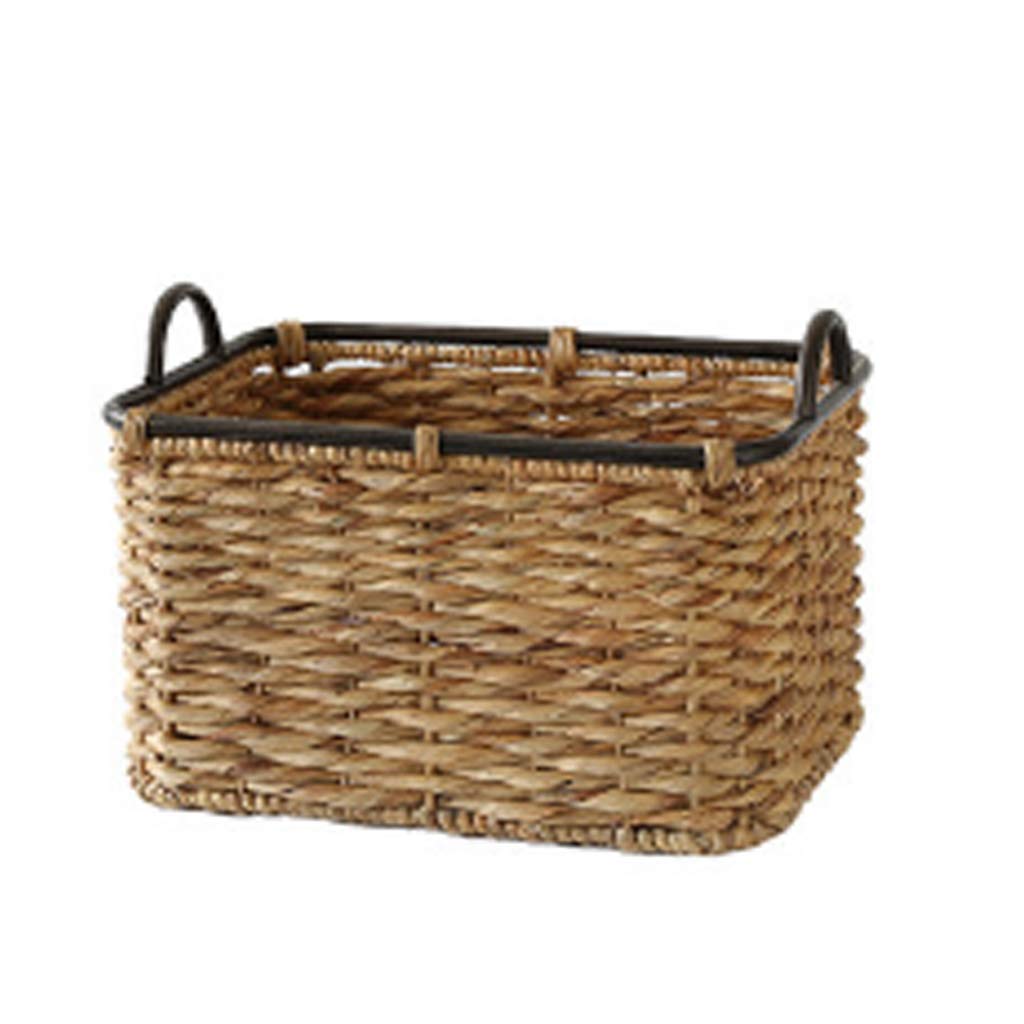 Vintage Straw Storage Basket with Handles - Woven Toy, Magazine & Clothing Organizer for Bathroom, Nursery, or Laundry Room - Style Three (Size Options)