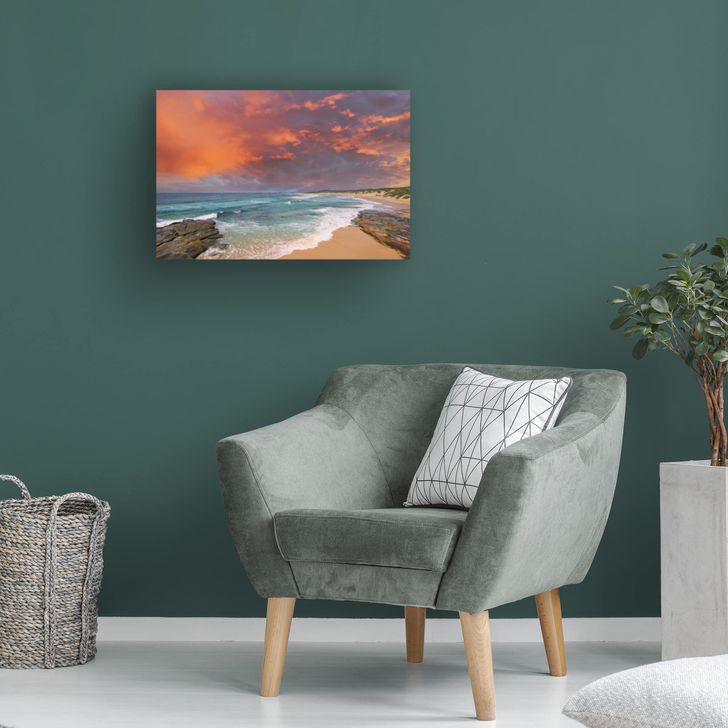 Trademark Fine Art 'Soldiers Beach Sunset' Canvas Wall Art Print by Beata Czyzowska Young - Coastal Sunset Painting for Living Room, Bedroom & Office Decor