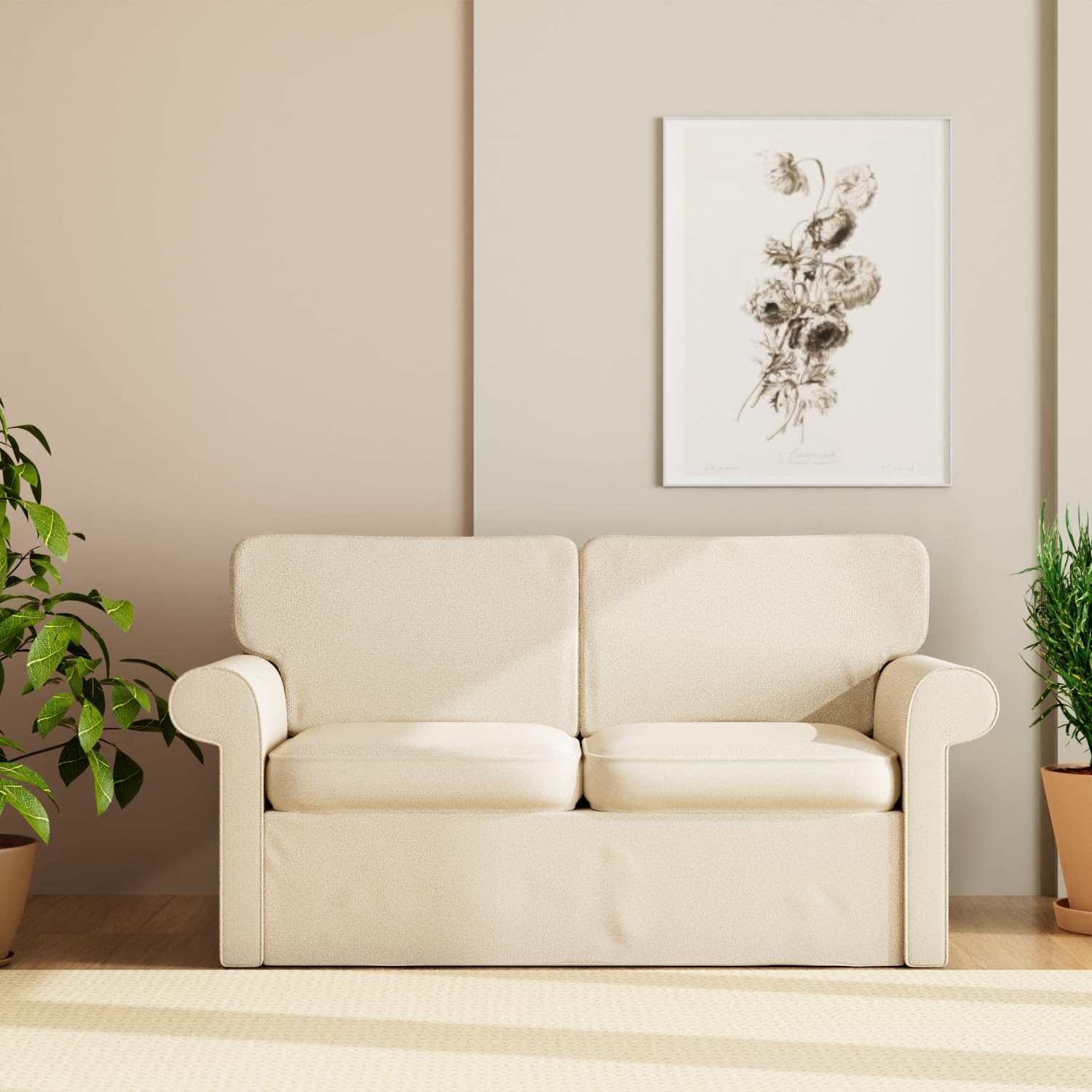 ShanSon Sofa Slipcover for IKEA Ektorp Loveseat - Stretchable 2-Seat Sofa Cover Replacement in Beige | Perfect for Living Room, Bedroom & Home Decor Protection