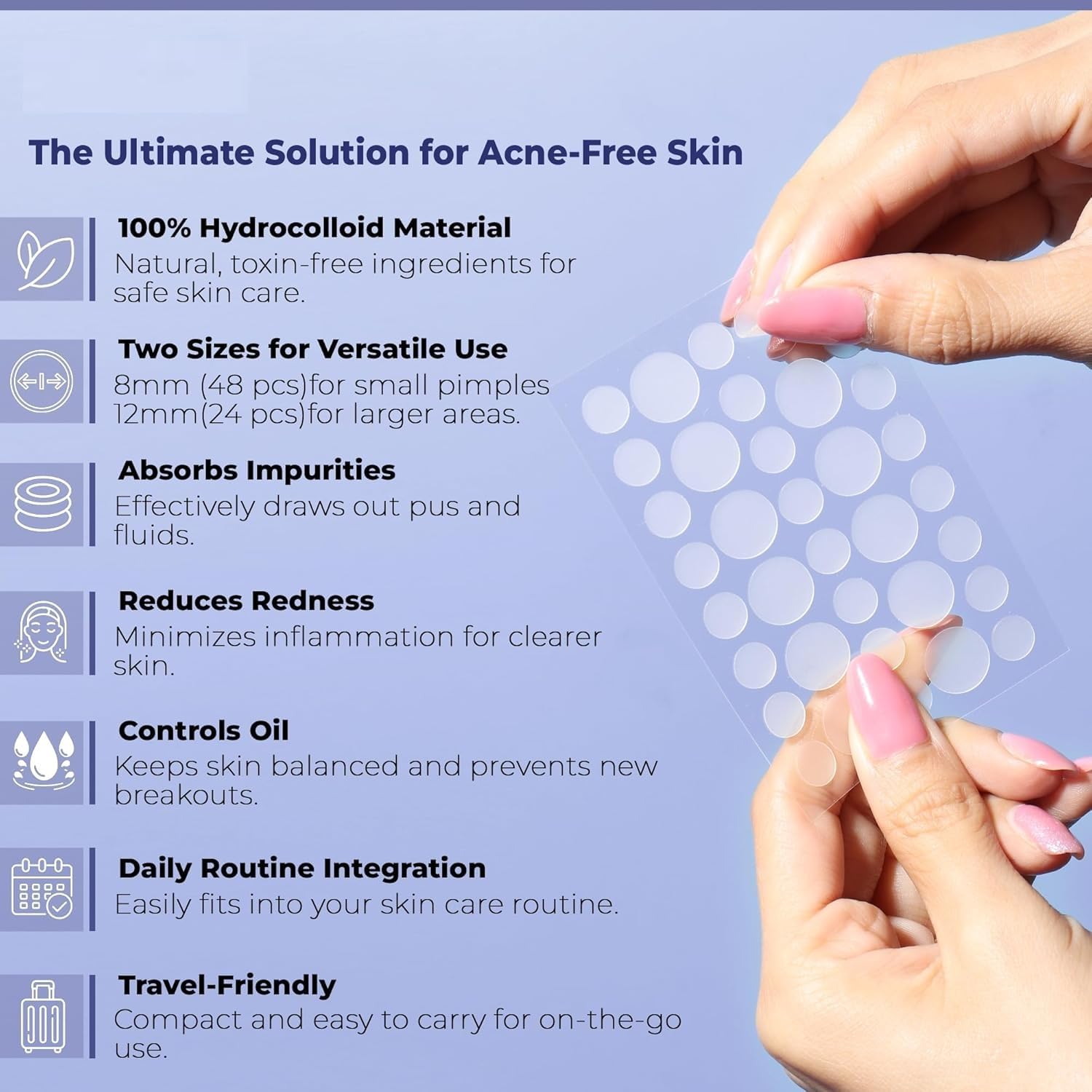 Beambox Hydrocolloid Acne Pimple Patches for Face - 72 Count (8mm & 12mm) | Invisible, Waterproof Spot Treatment for Overnight Healing | Absorbs Excess Oil & Reduces Breakouts | Perfect for Daily Skincare & Travel