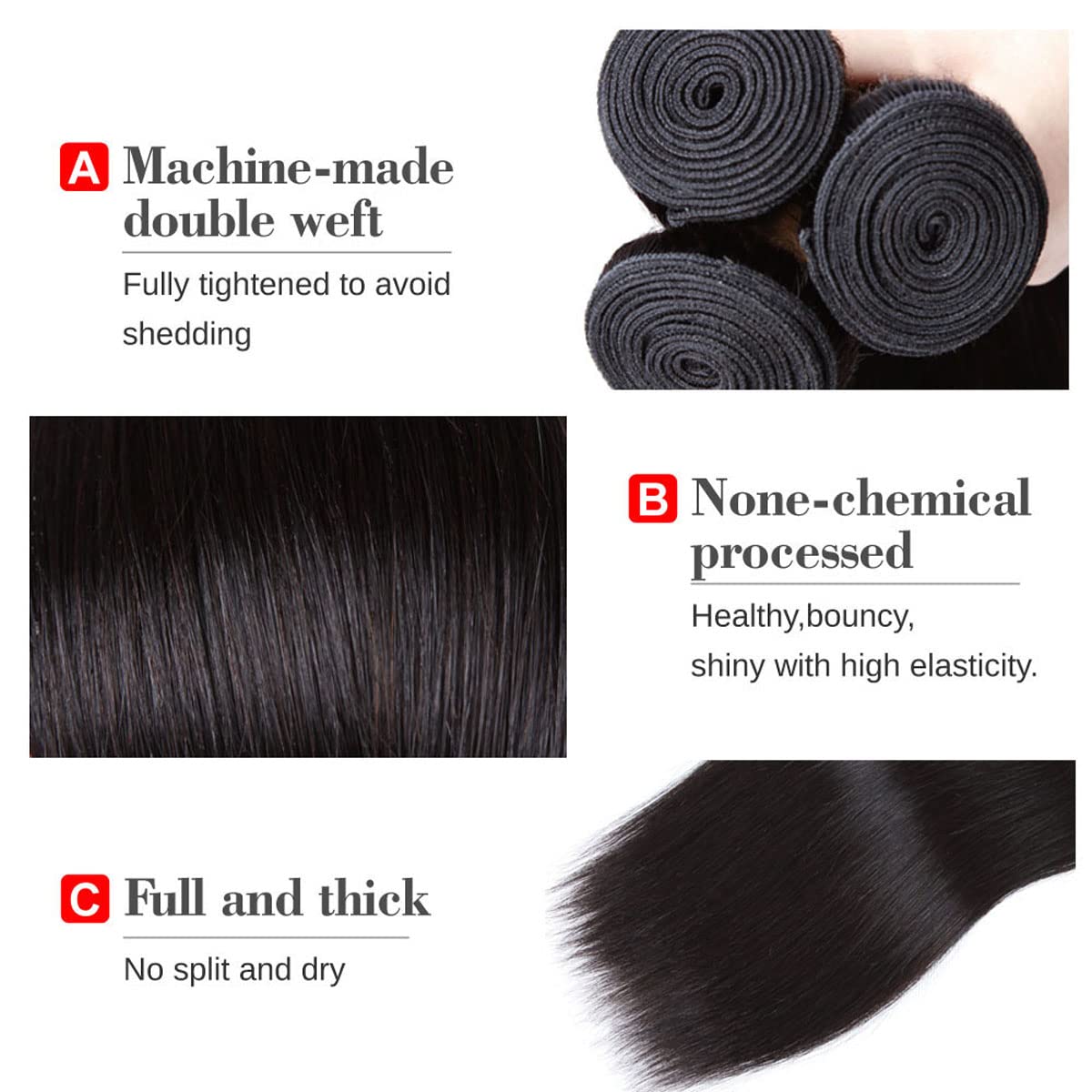 100% Brazilian Virgin Straight Human Hair Bundles with Lace Closure (24 26 28+20) - 3 Bundles Natural Black Hair Extensions for Styling, Weaving & Daily Wear - Perfect for Parties, Weddings & Professional Looks