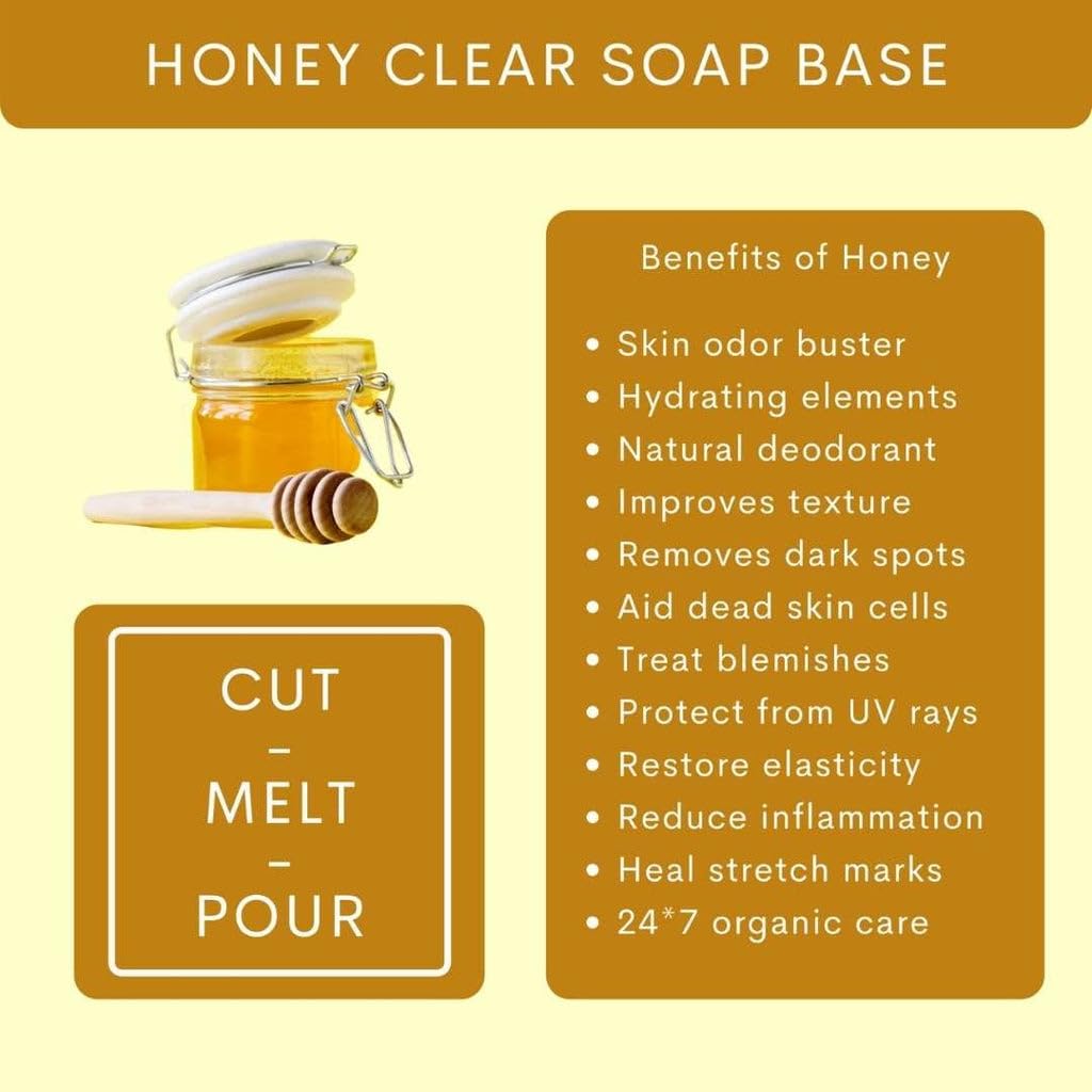 100% Pure Natural Glycerin Honey Soap Base - Paraben Free, SLS Free, Tallow Free, Alcohol Free - 1KG for DIY Skincare, Handmade Soap, and Luxury Bath Products