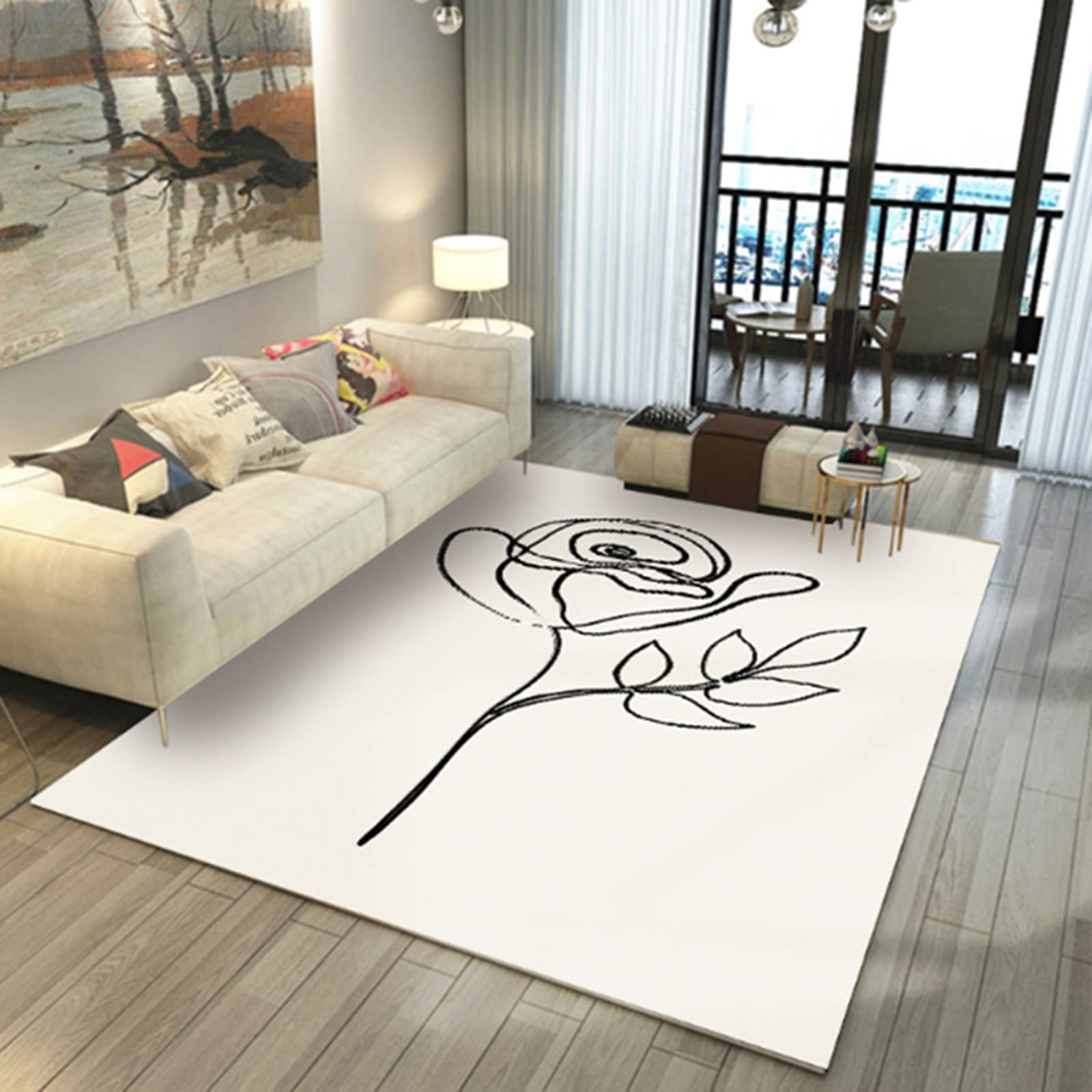 Fluffy Imitation Cashmere Washable Modern Non-Slip Area Rug - 140x200cm Abstract Lines Design for Bedroom & Living Room | Soft Throw Carpet for Cozy Home Decor, Kids Play Area and Pet-Friendly Spaces