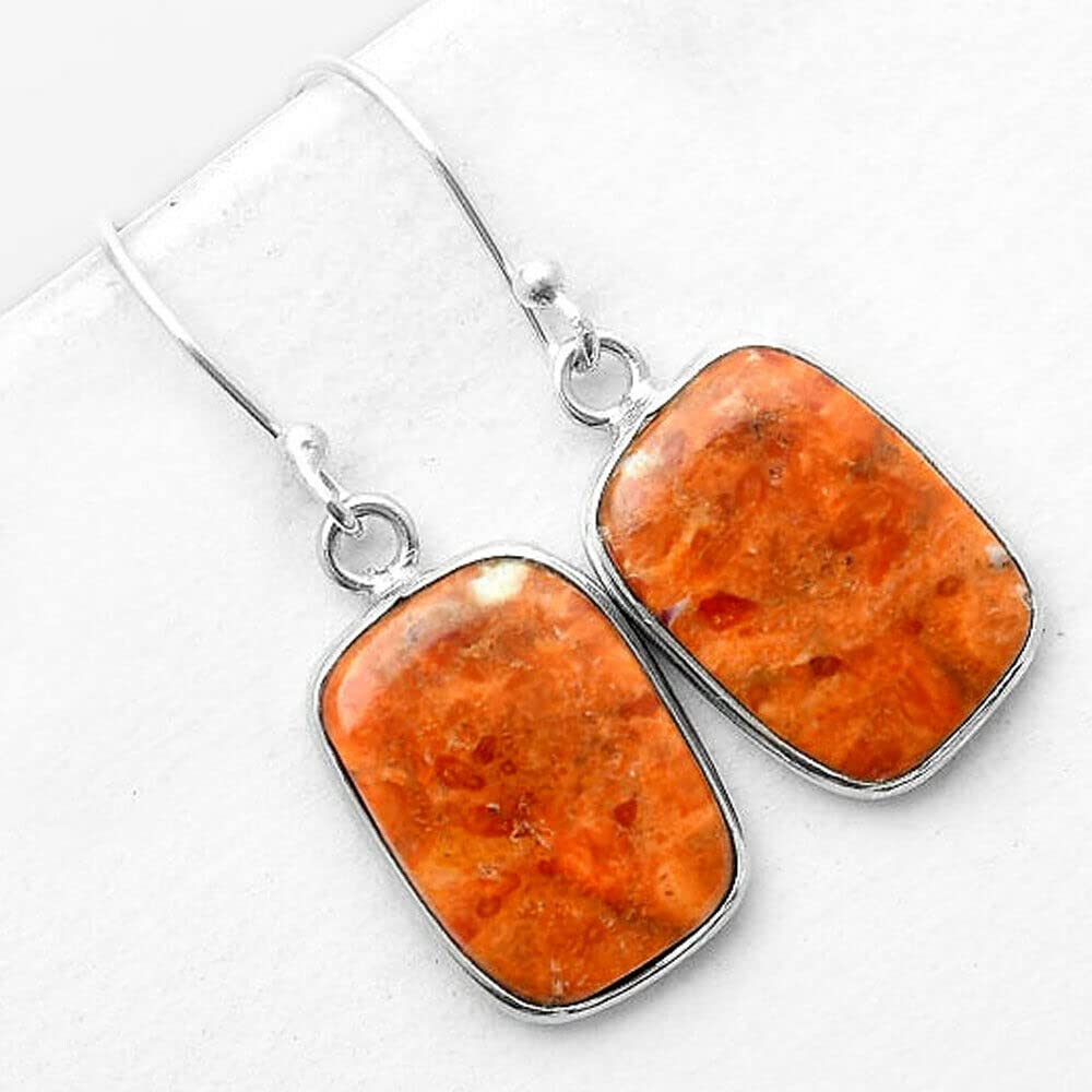 Handmade Red Sponge Coral 925 Sterling Silver Dangle Earrings for Women - Natural Stone Jewelry with French Hook - Elegant Gift for Birthday, Anniversary & Special Occasions