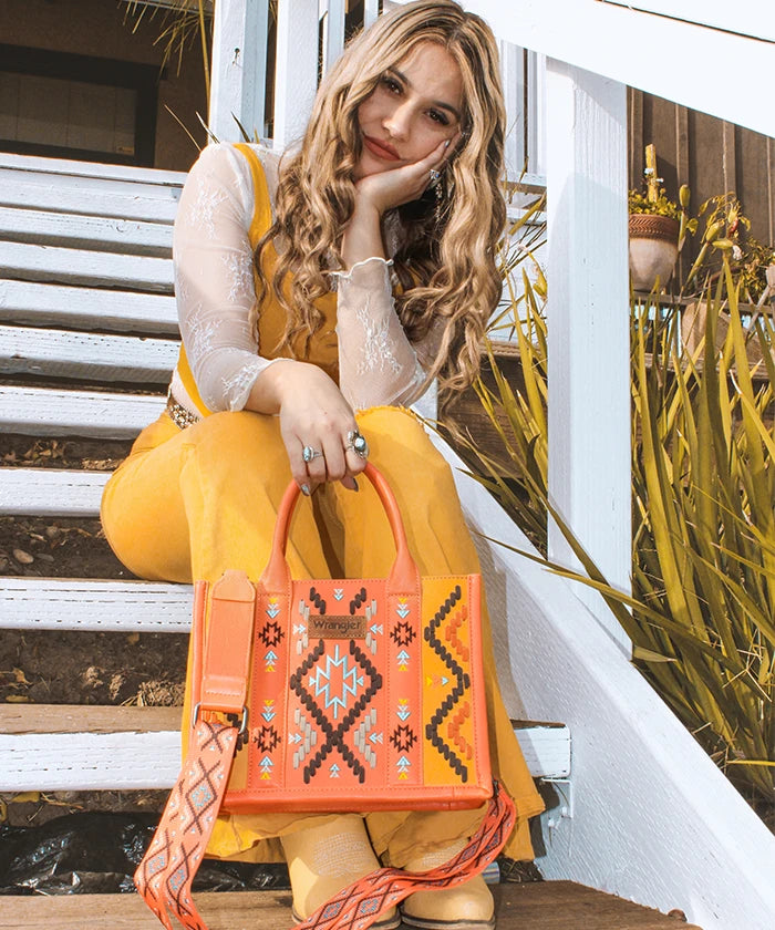 Wrangler Aztec Embroidered Whipstitch Tote Bag for Women - Stylish Boho Shoulder Bag for Travel, Beach & Shopping