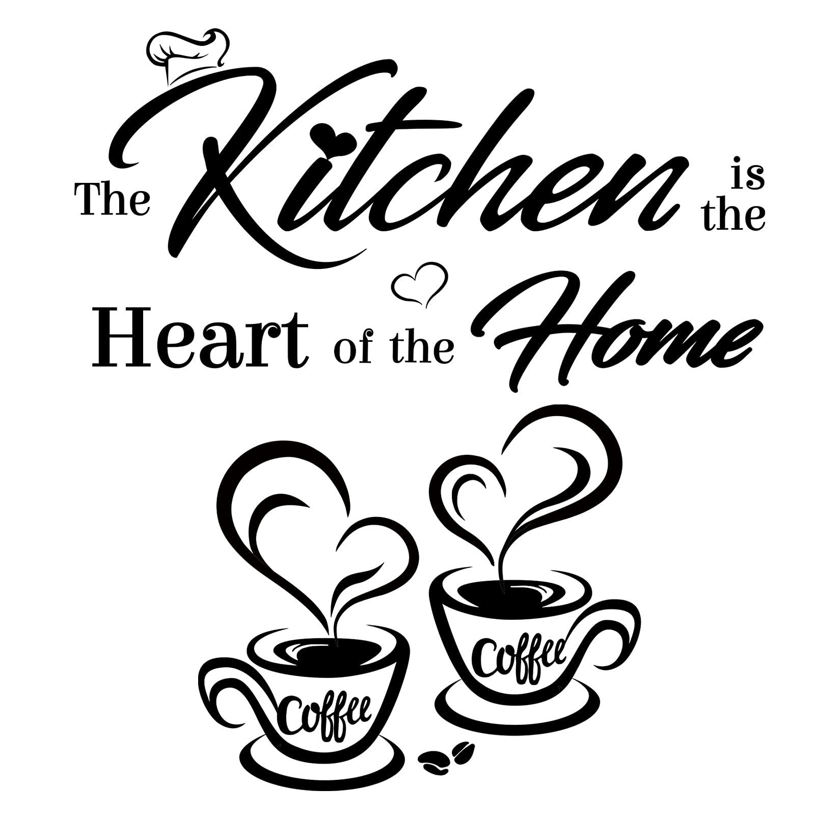 2-Pack Heart Coffee Cup Wall Stickers - DIY Kitchen Decor with Inspirational Phrases - Perfect for Home, Cafe, and Office Decoration