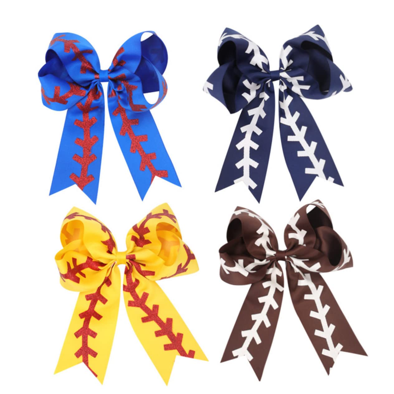 Football Hair Clips for Girls - 4pcs Bow Barrettes for Toddlers & Cheerleading