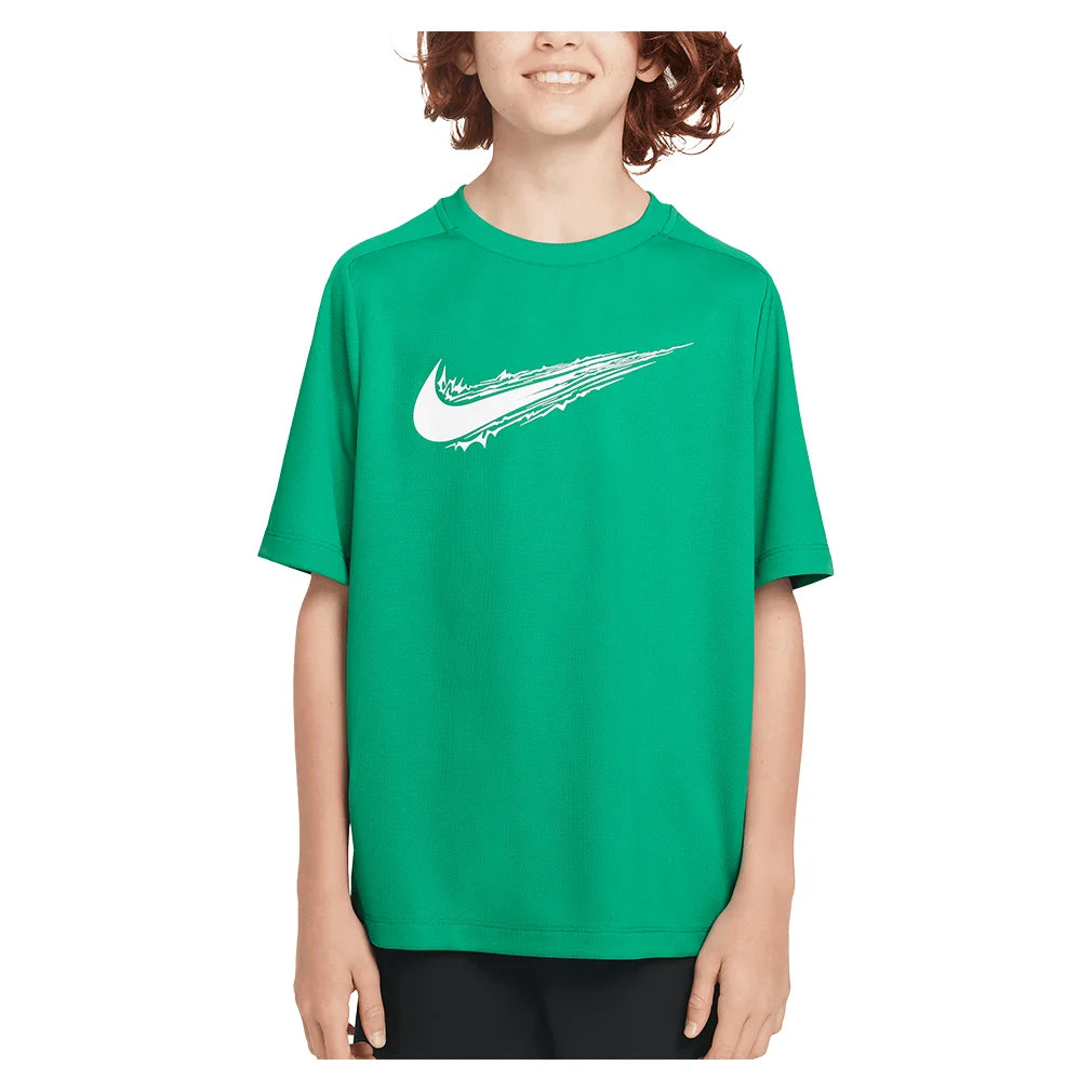 Boys' Dri-FIT Multi Short Sleeve Performance Training Shirt - Moisture Wicking, Breathable Athletic Top in Stadium Green/White - Perfect for Gym Workouts, Running & Sports Activities
