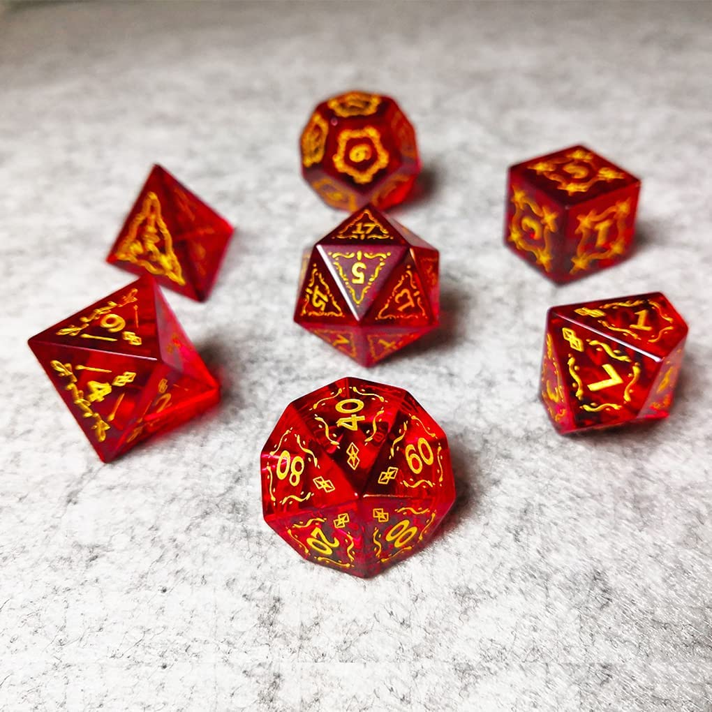 Wemune Polyhedral Dice Set - DND Dice for Dungeons & Dragons, TRPG Table Games | 7-Piece RPG Dice Set in Pretty Red Garnet | Perfect for Role Playing, Board Games & Creative Gifts