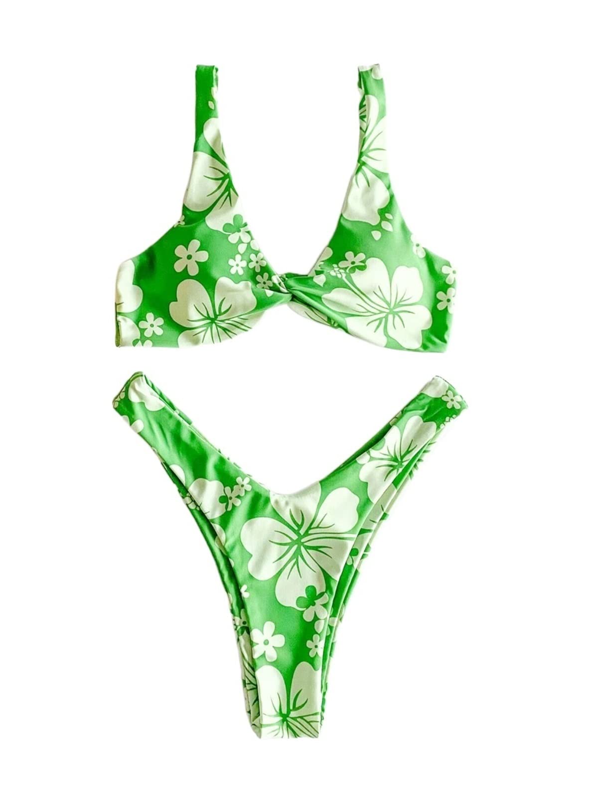 TINMIIR Women's Floral Twist Front High Cut Bikini Set - Sexy Swimwear for Beach, Pool & Vacation - Two Piece Bathing Suit with Adjustable Straps for Summer Swimming & Sunbathing
