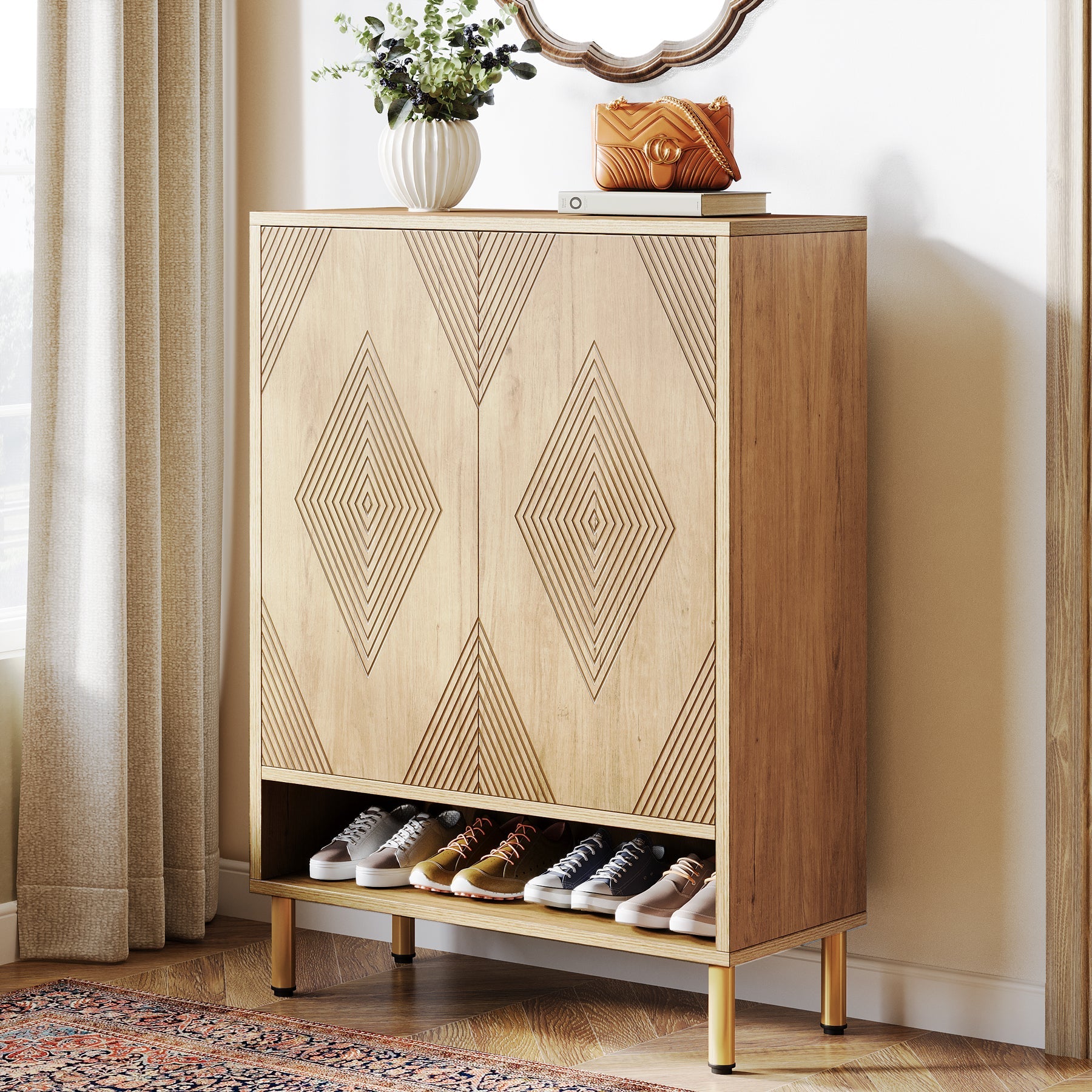 45 Pair Shoe Cabinet - Adjustable Wooden Shoe Organizer Rack with Removable Shelves for Entryway, Closet & Bedroom Storage
